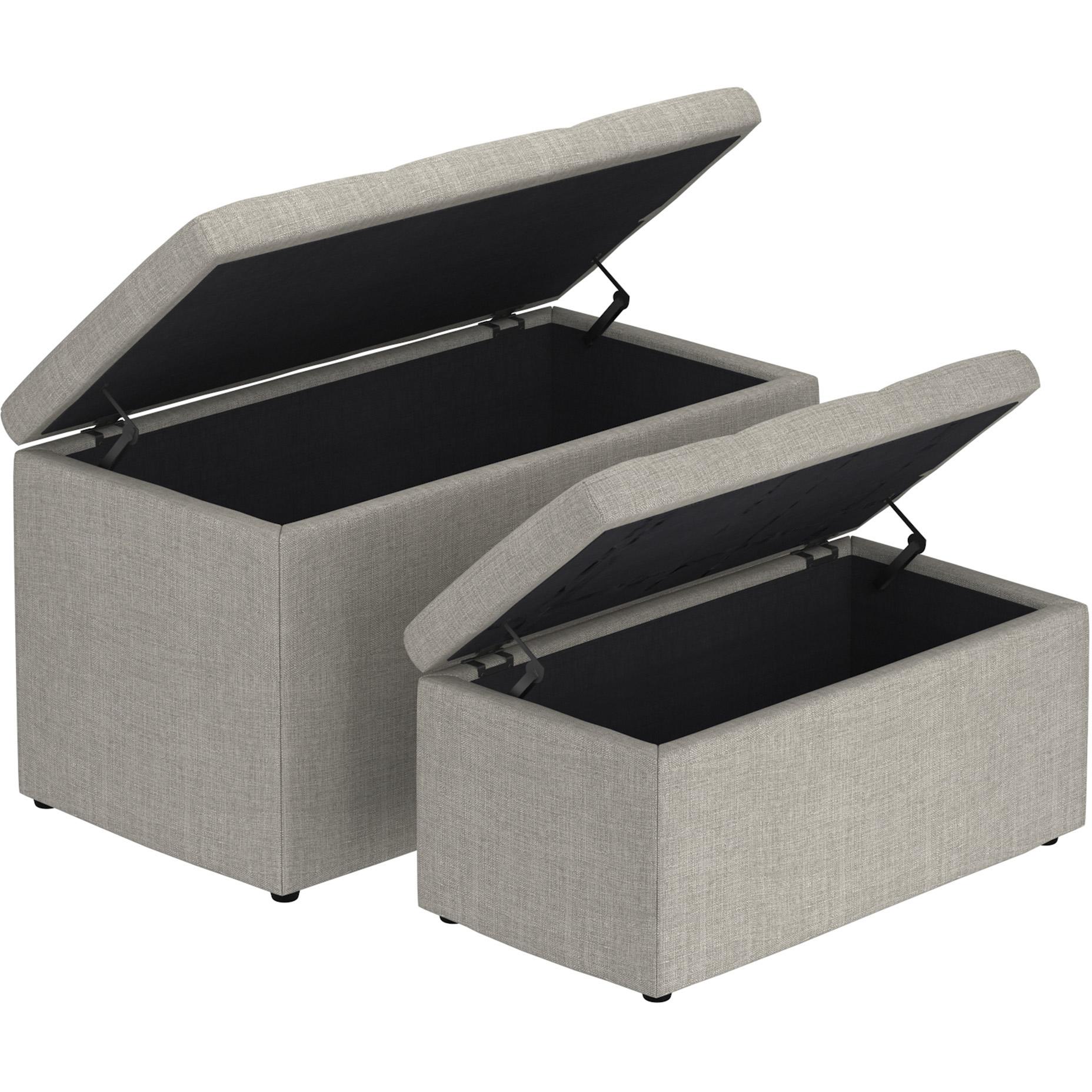 Worldwide Home Furnishings Levi 402-611LG 2 pc Rectangular Storage Ottoman Bench Set - Light Grey Fabric IMAGE 2