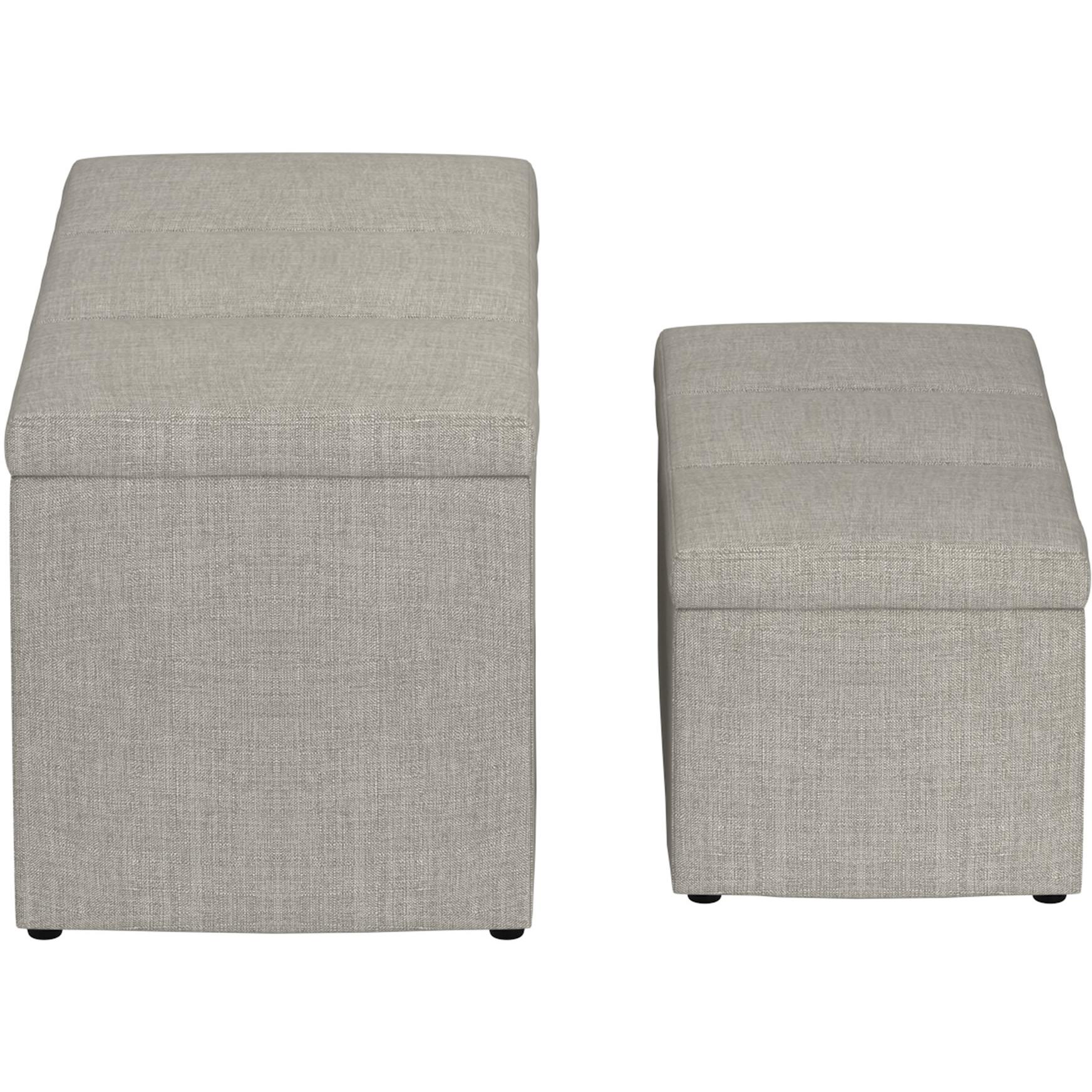 Worldwide Home Furnishings Levi 402-611LG 2 pc Rectangular Storage Ottoman Bench Set - Light Grey Fabric IMAGE 5