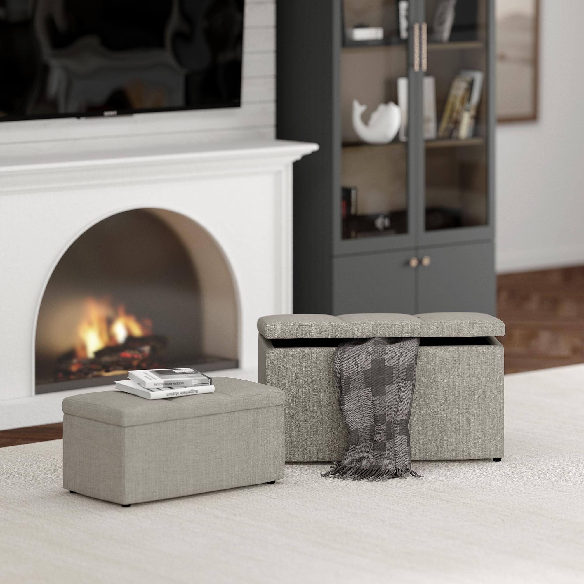 Worldwide Home Furnishings Levi 402-611LG 2 pc Rectangular Storage Ottoman Bench Set - Light Grey Fabric IMAGE 7