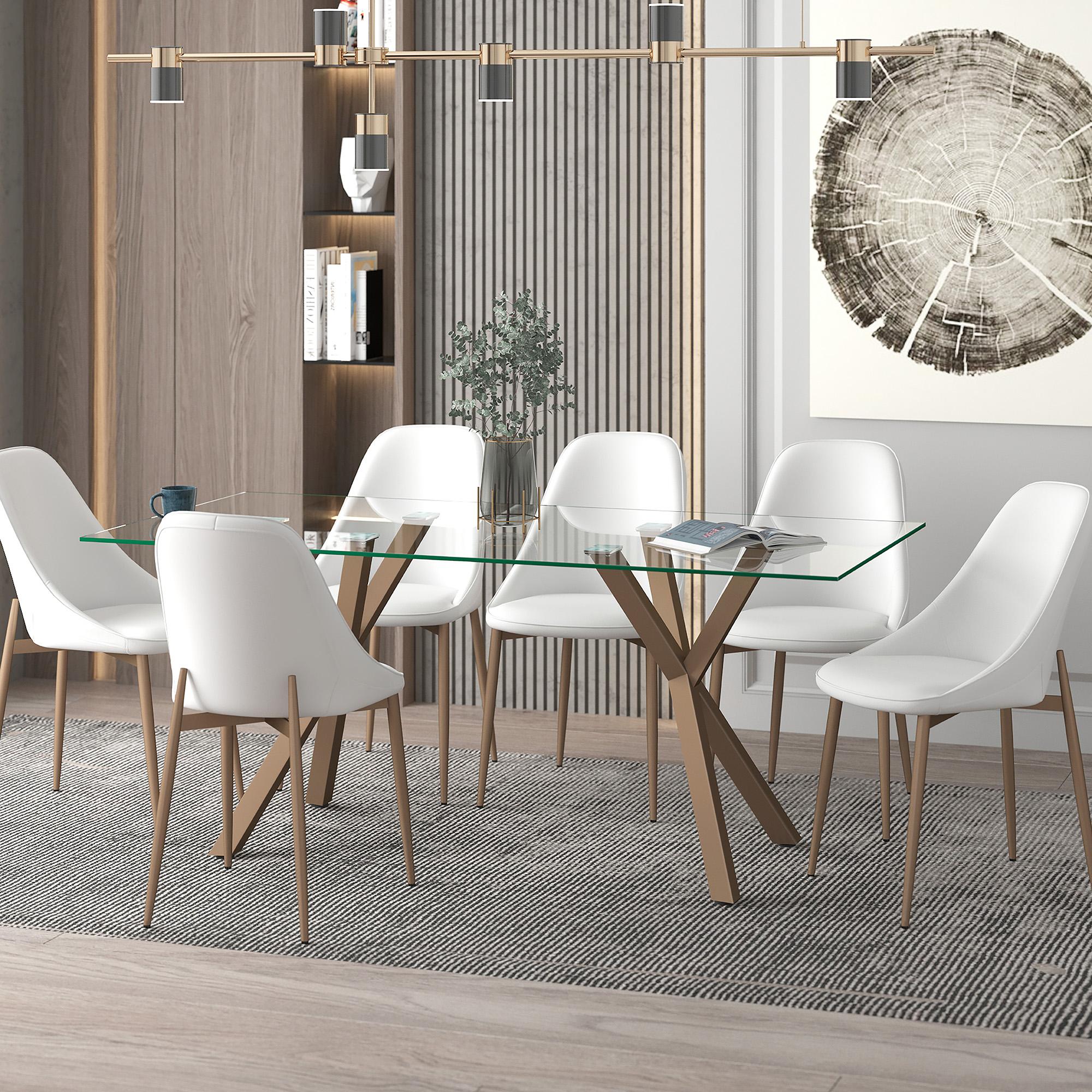 Worldwide Home Furnishings Stark/Cleo 207-535GL_636WT 7 pc Dining Set - Aged Gold with White Chair IMAGE 1