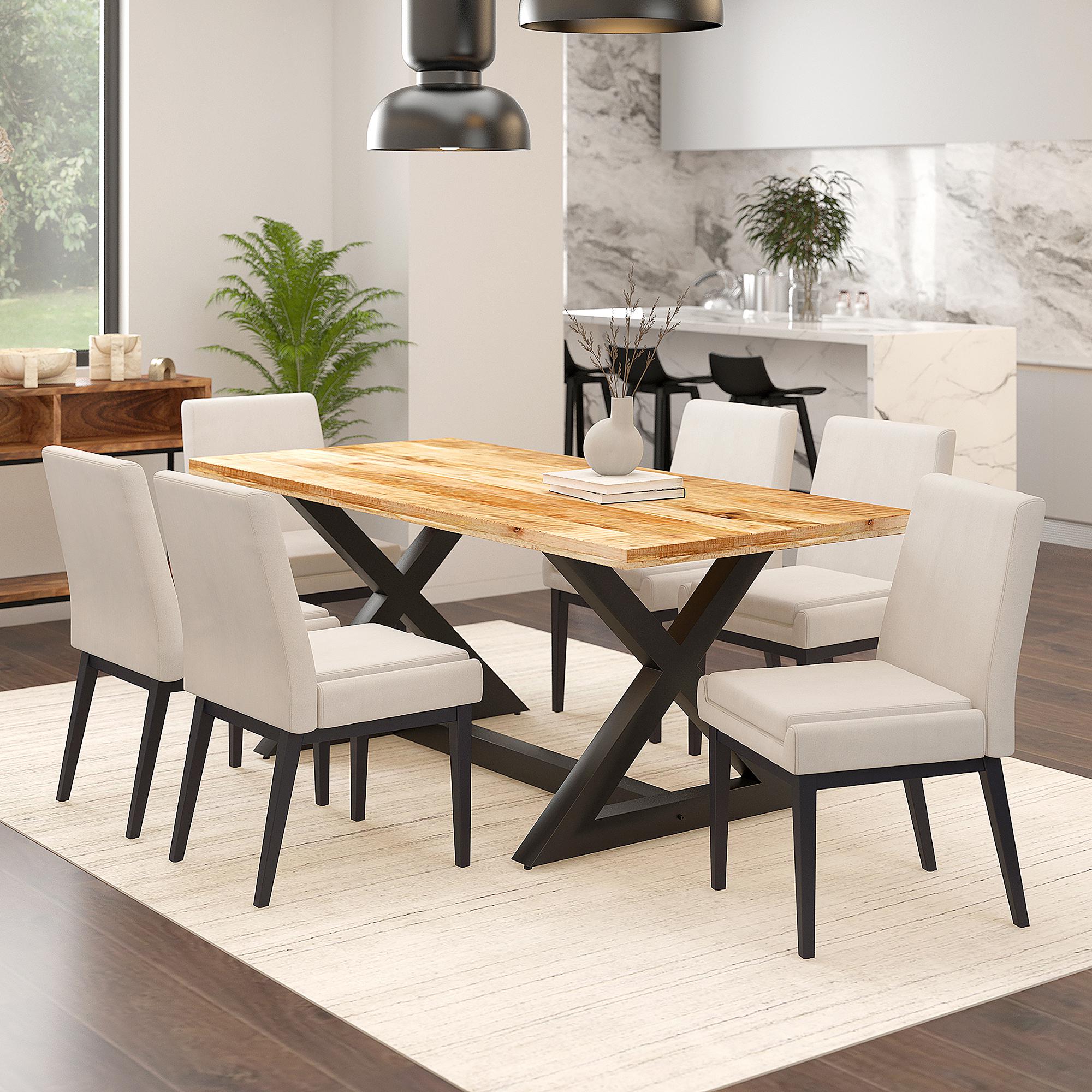 !nspire Zax/Cortez 207-147NATBK_081BEG_BK 7 pc Dining Set - Natural with Beige and Black Chair IMAGE 1