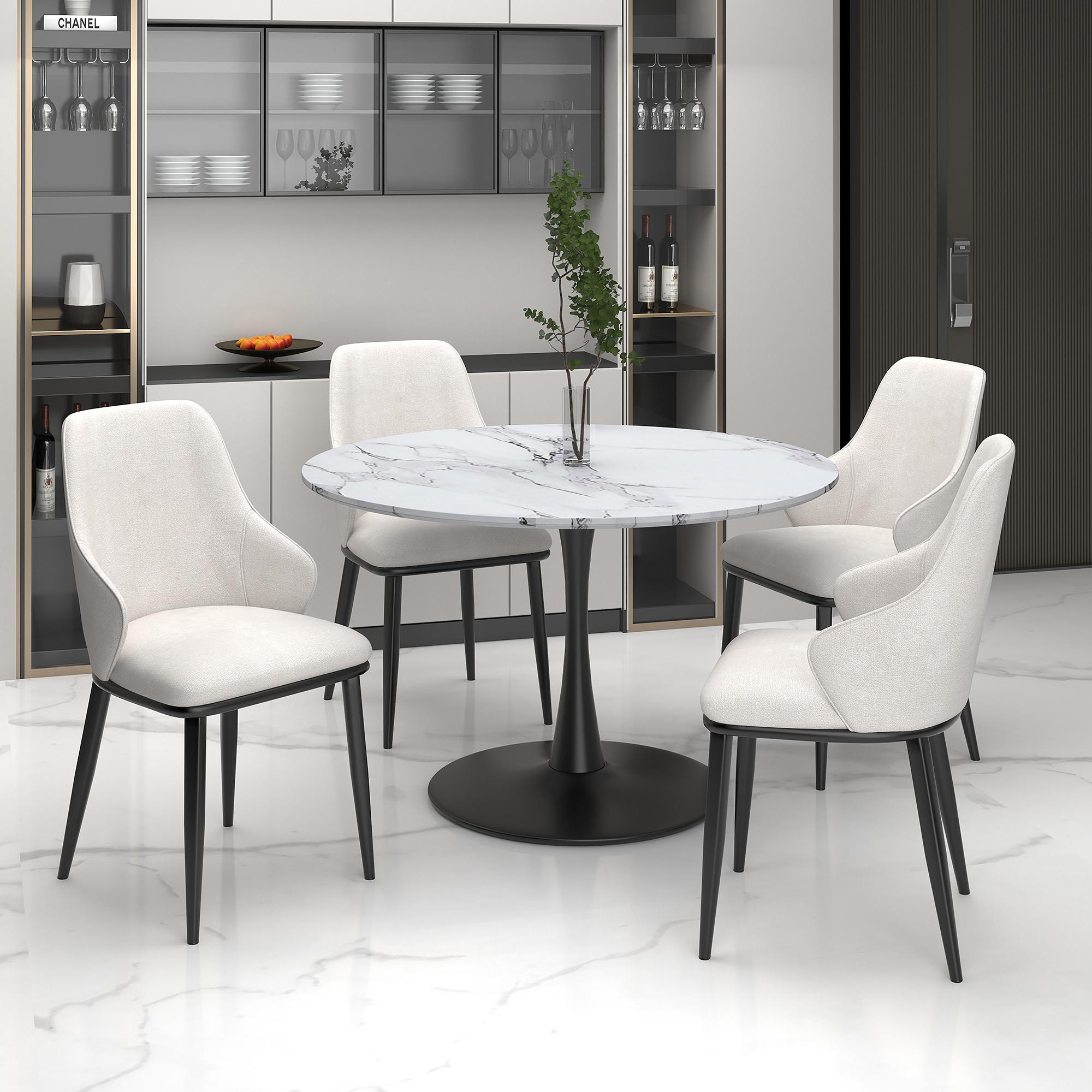 !nspire Zilo/Kash 207-671SBK_084BEG 5 pc Dining Set - Faux Marble and Black with Beige Chair IMAGE 1