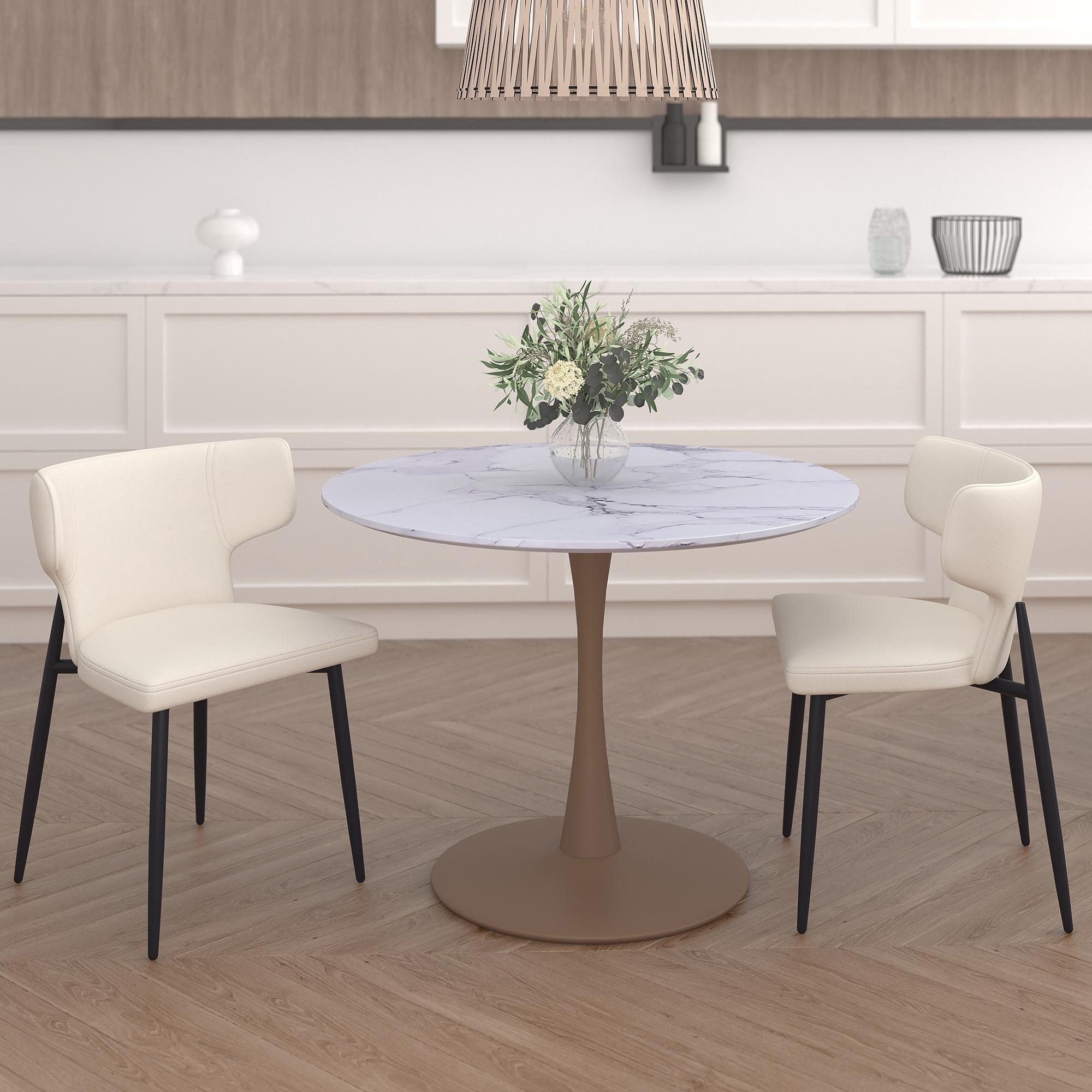 !nspire Zilo/Olis 207-671SGD_085PUBG 3 pc Dining Set - Faux Marble and Gold with Beige Chair IMAGE 1