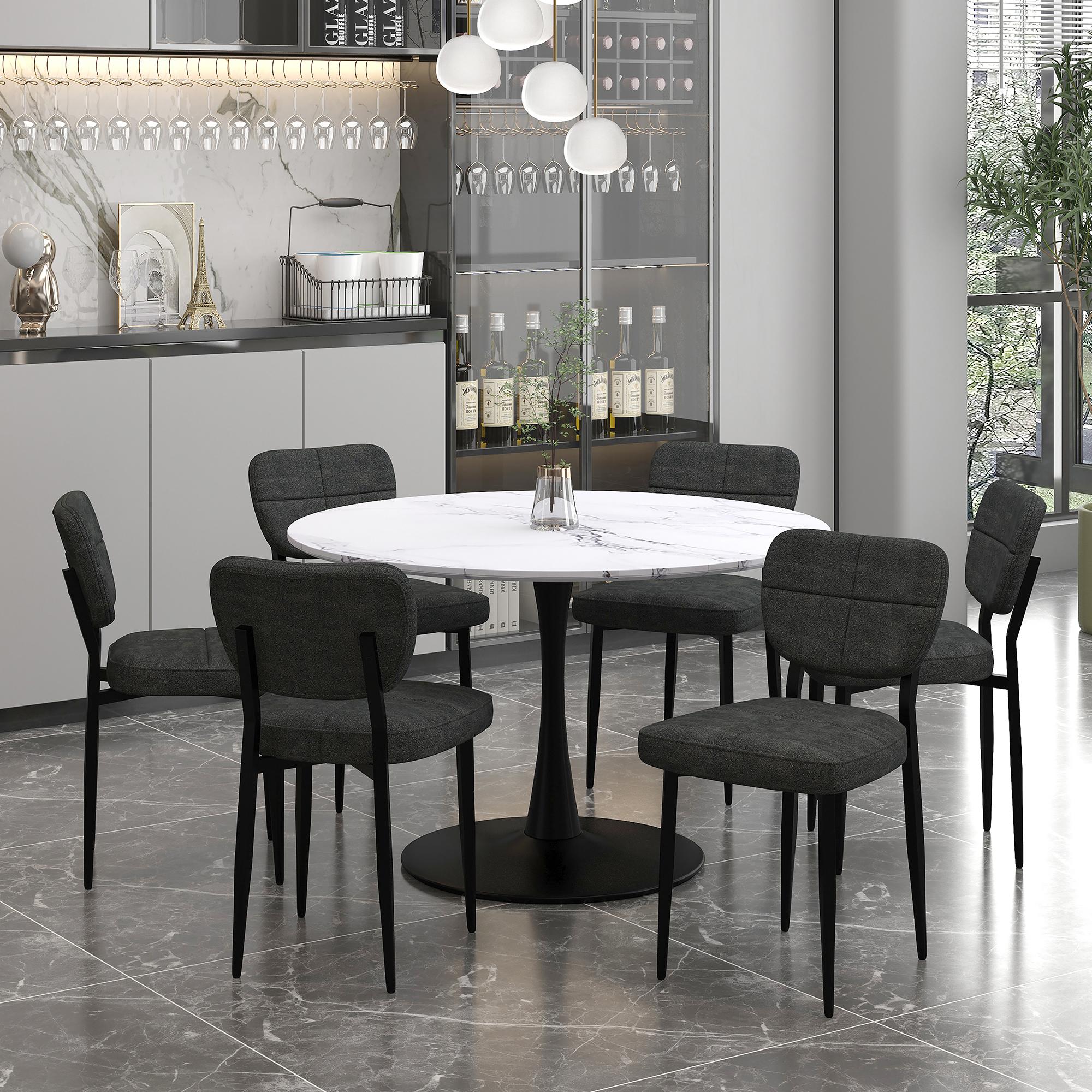 !nspire Zilo/Zeke 207-671LBK_090CH 7 pc Dining Set - Faux Marble and Black with Charcoal Chair IMAGE 1