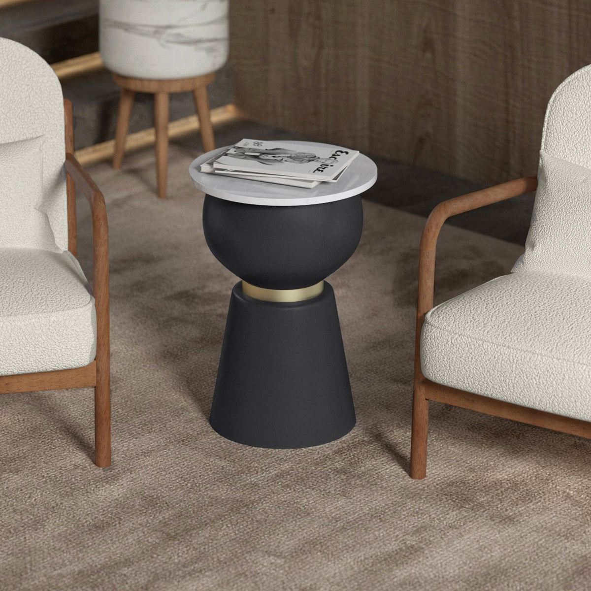 !nspire Alora 501-924WT Accent Table - Black and White and Brushed Gold IMAGE 2