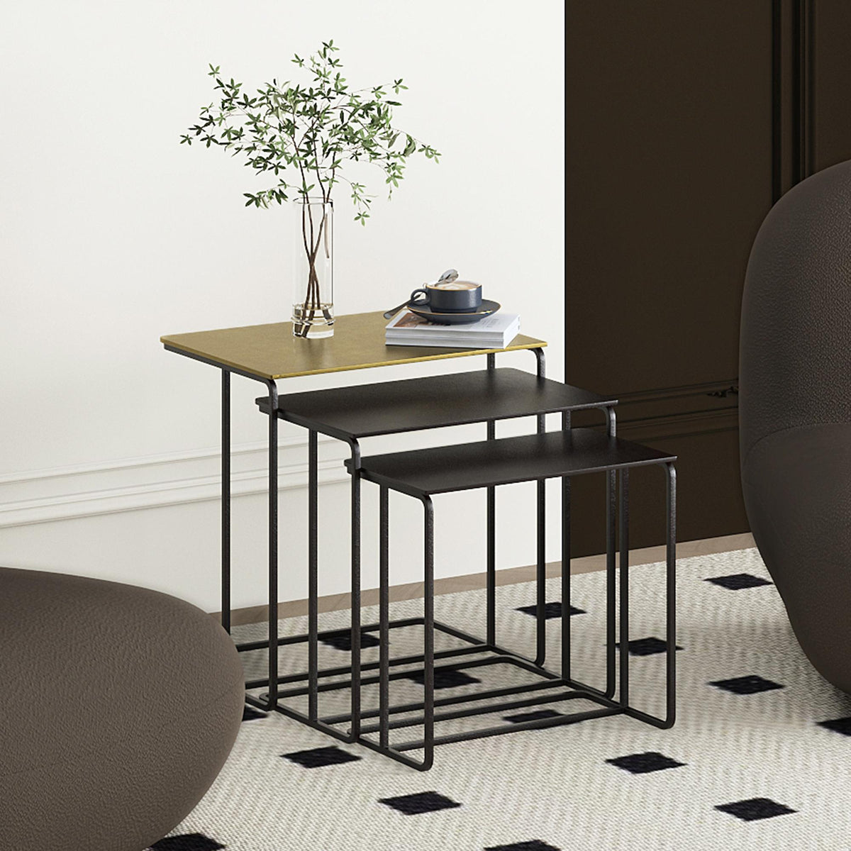 !nspire Bristol 501-855GL_BK 3 pc Accent Table Set - Antique Gold and Black IMAGE 2
