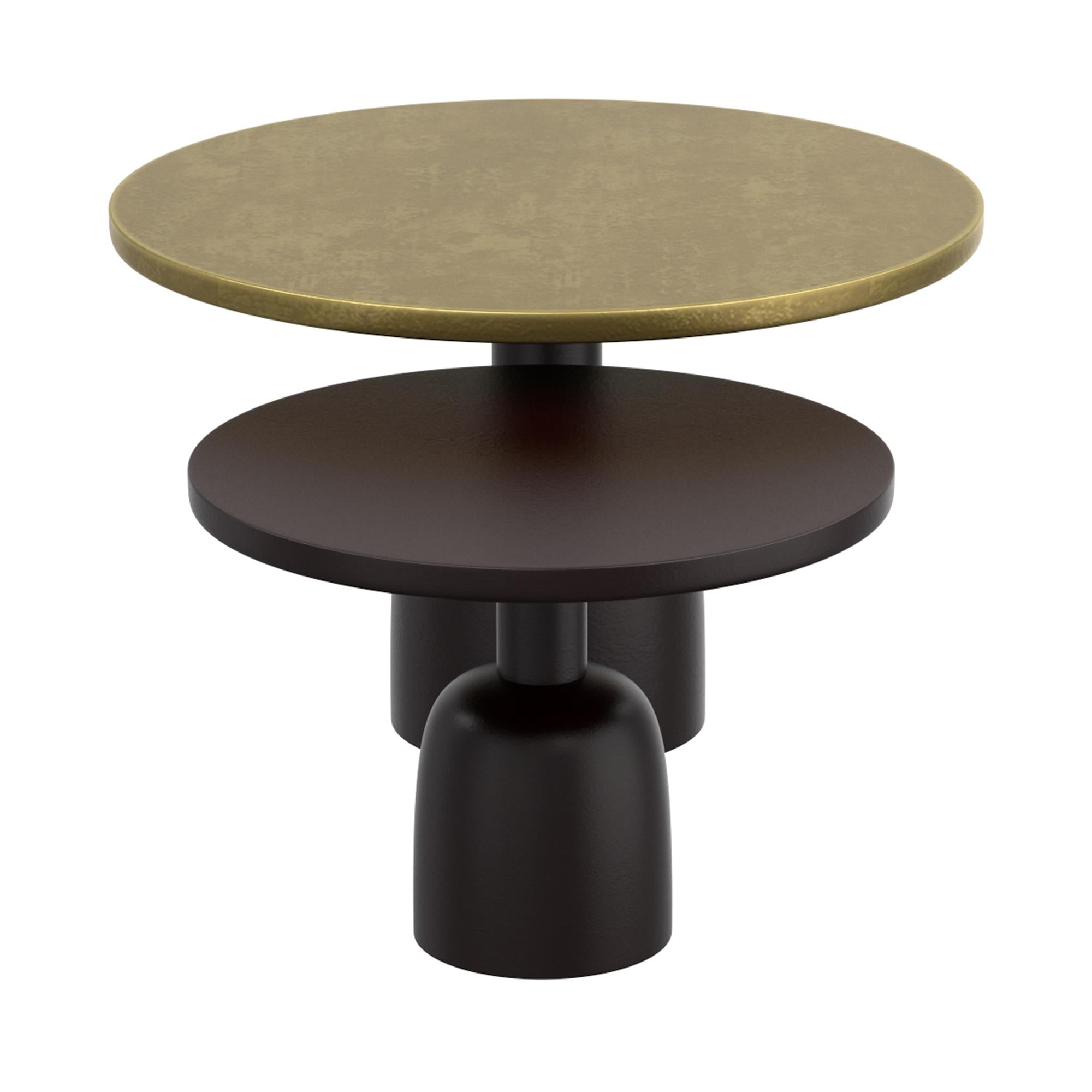!nspire Adira 303-102GL_BK 2 pc Round Coffee Table Set - Antique Gold and Black IMAGE 4