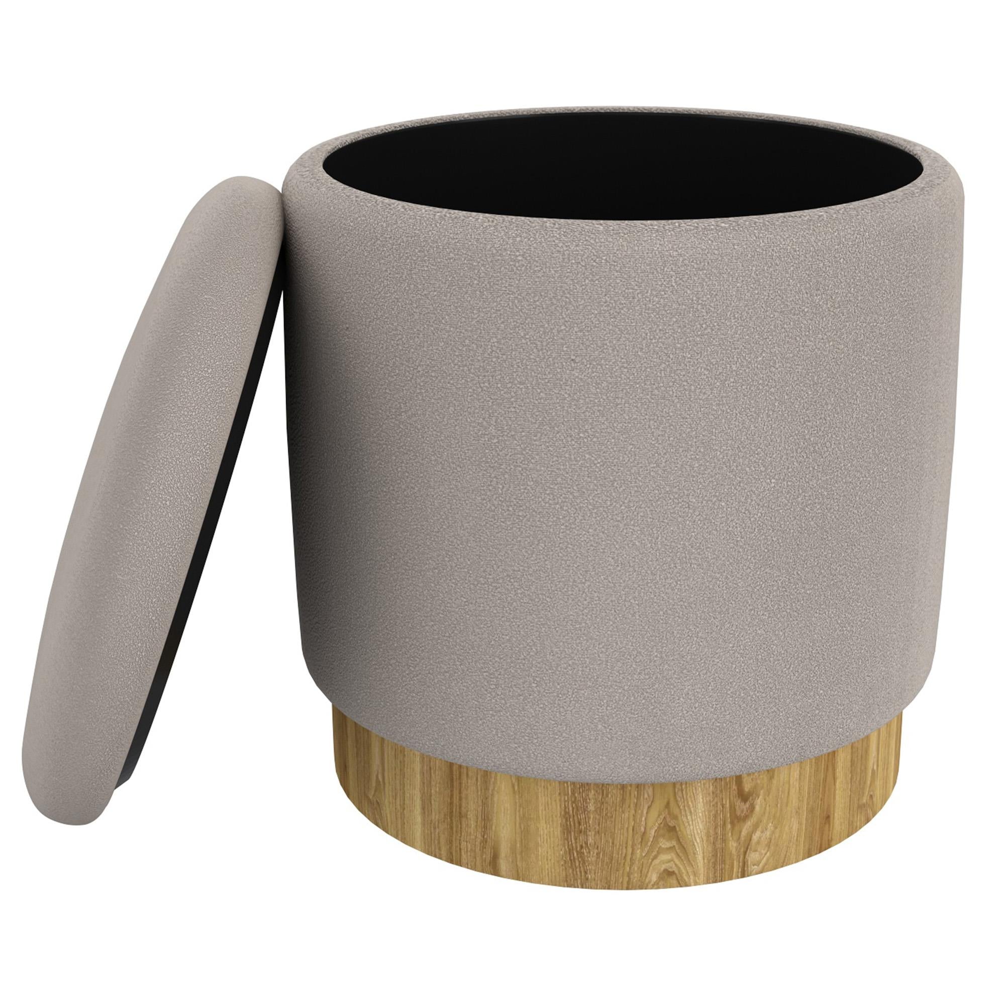 Worldwide Home Furnishings Alya 402-131GY Round Storage Ottoman - Warm Grey and Natural IMAGE 3