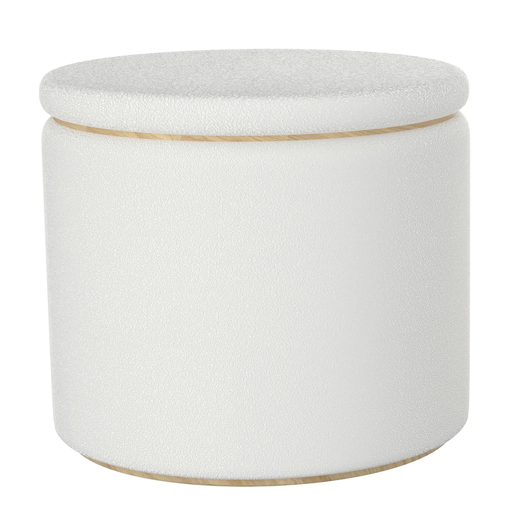 !nspire Cecily 402-951IV 2 pc Round Ottoman w/Storage - Ivory Boucle IMAGE 4