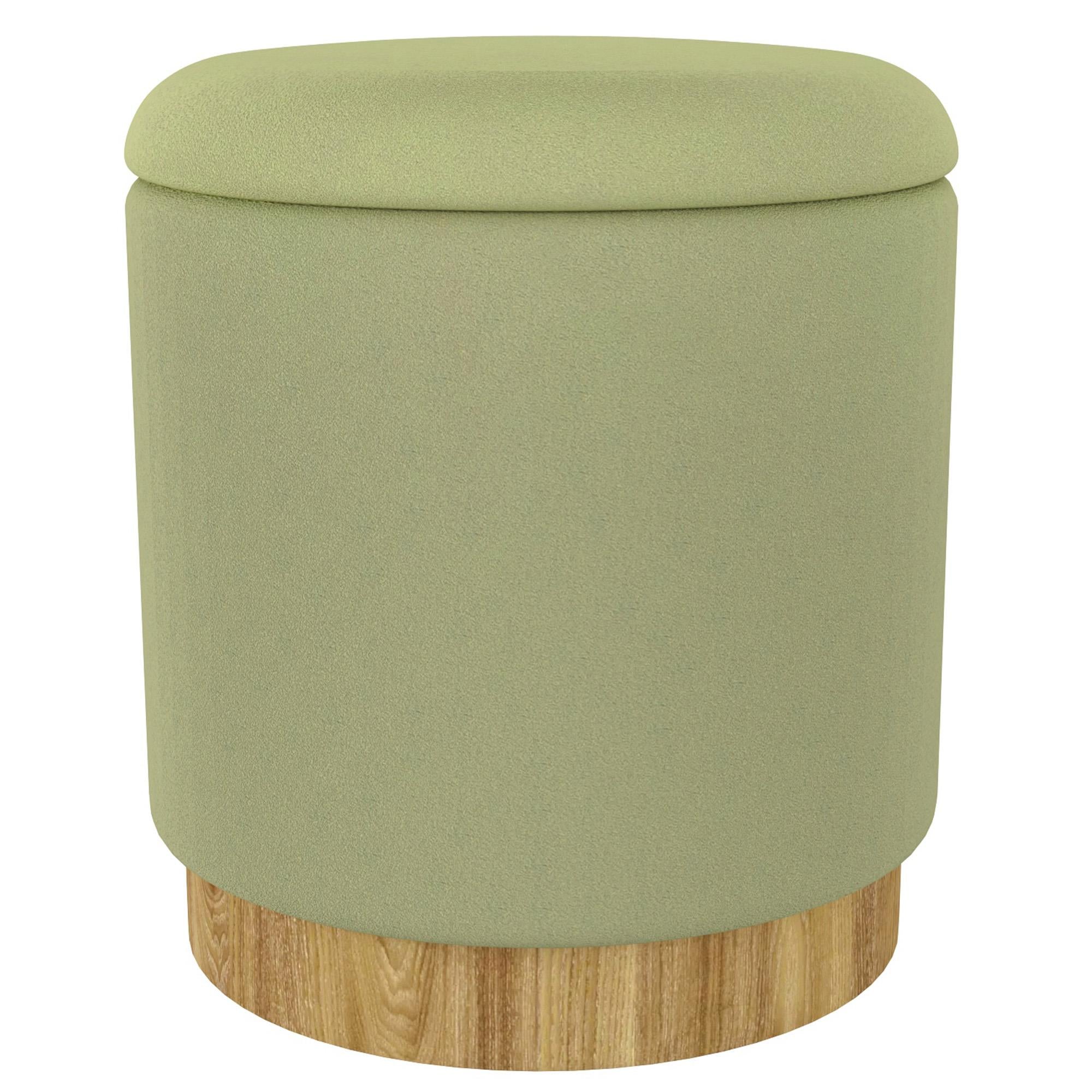 Worldwide Home Furnishings Alya 402-131SG Round Storage Ottoman - Sage and Natural IMAGE 1