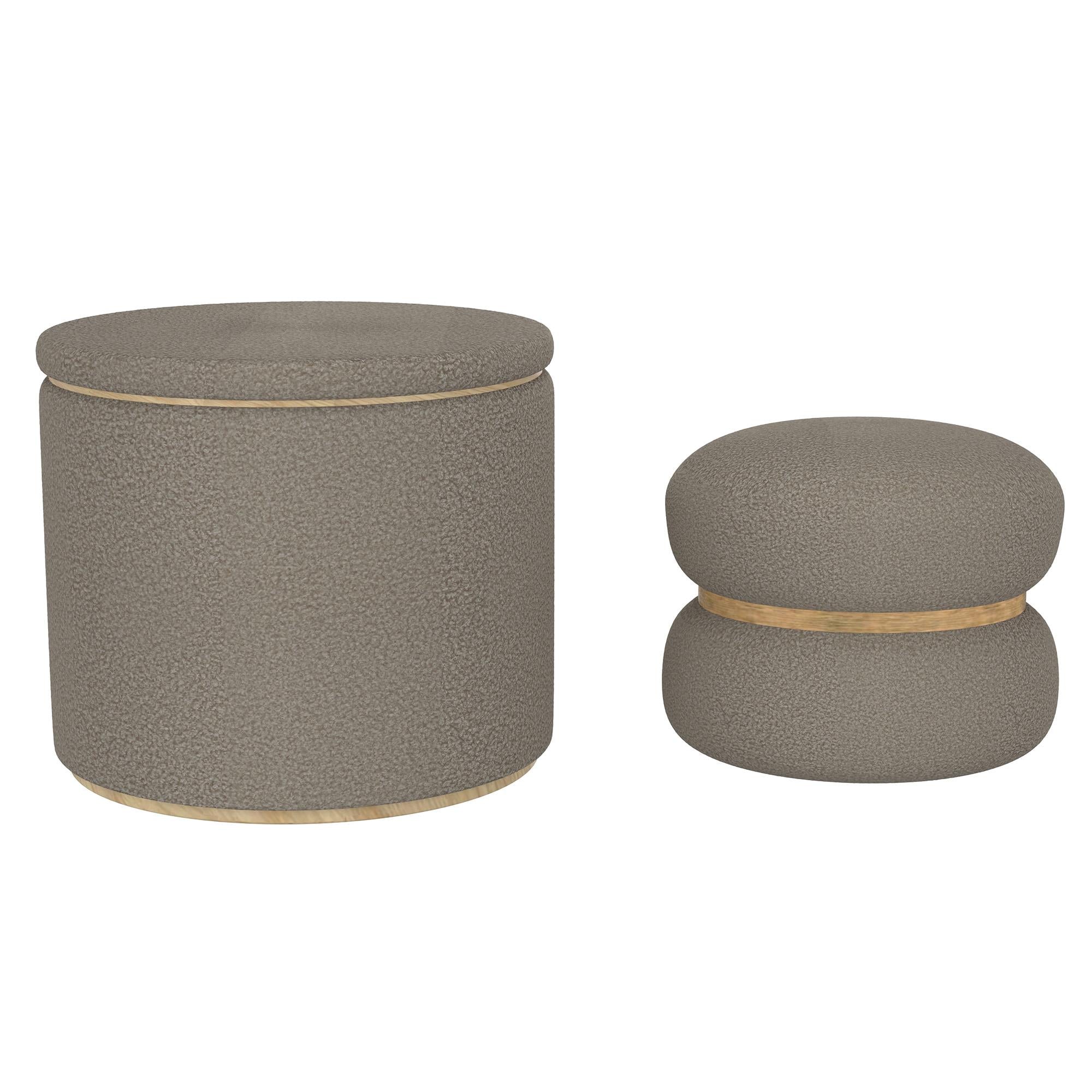 !nspire Cecily 402-951WGY 2 pc Round Ottoman w/Storage - Warm Grey Boucle IMAGE 1