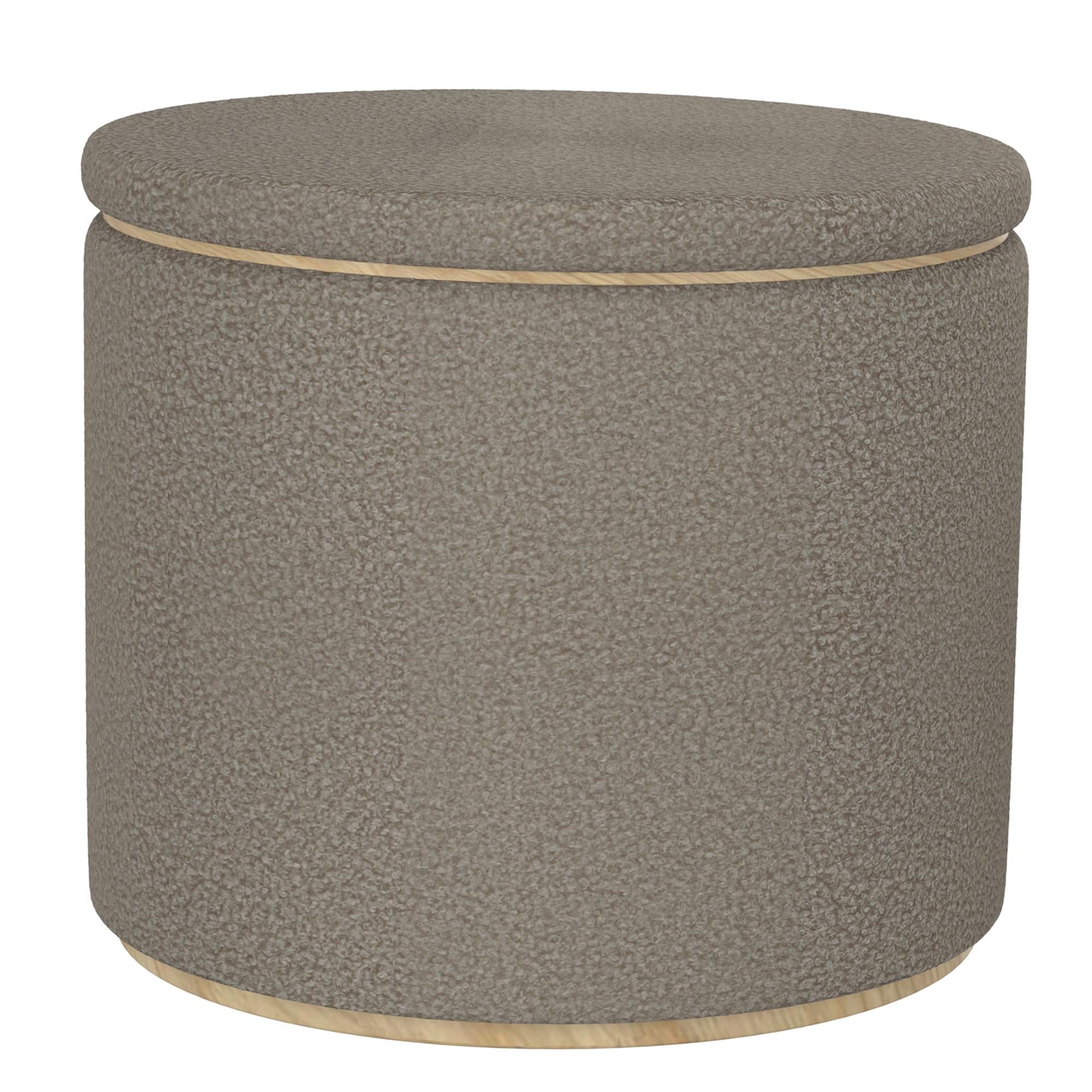 !nspire Cecily 402-951WGY 2 pc Round Ottoman w/Storage - Warm Grey Boucle IMAGE 4