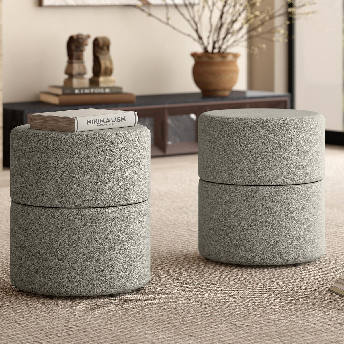 !nspire Novar 402-670WGY Round Swivel Ottoman - Warm Grey Boucle IMAGE 2