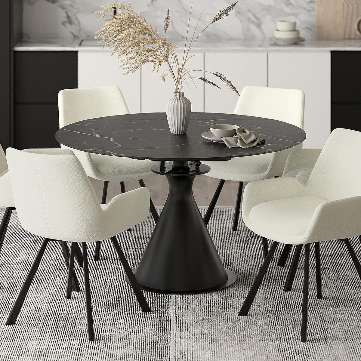 !nspire Calisto 201-110BK Round Pedestal Dining Table w/Extension - Black IMAGE 2