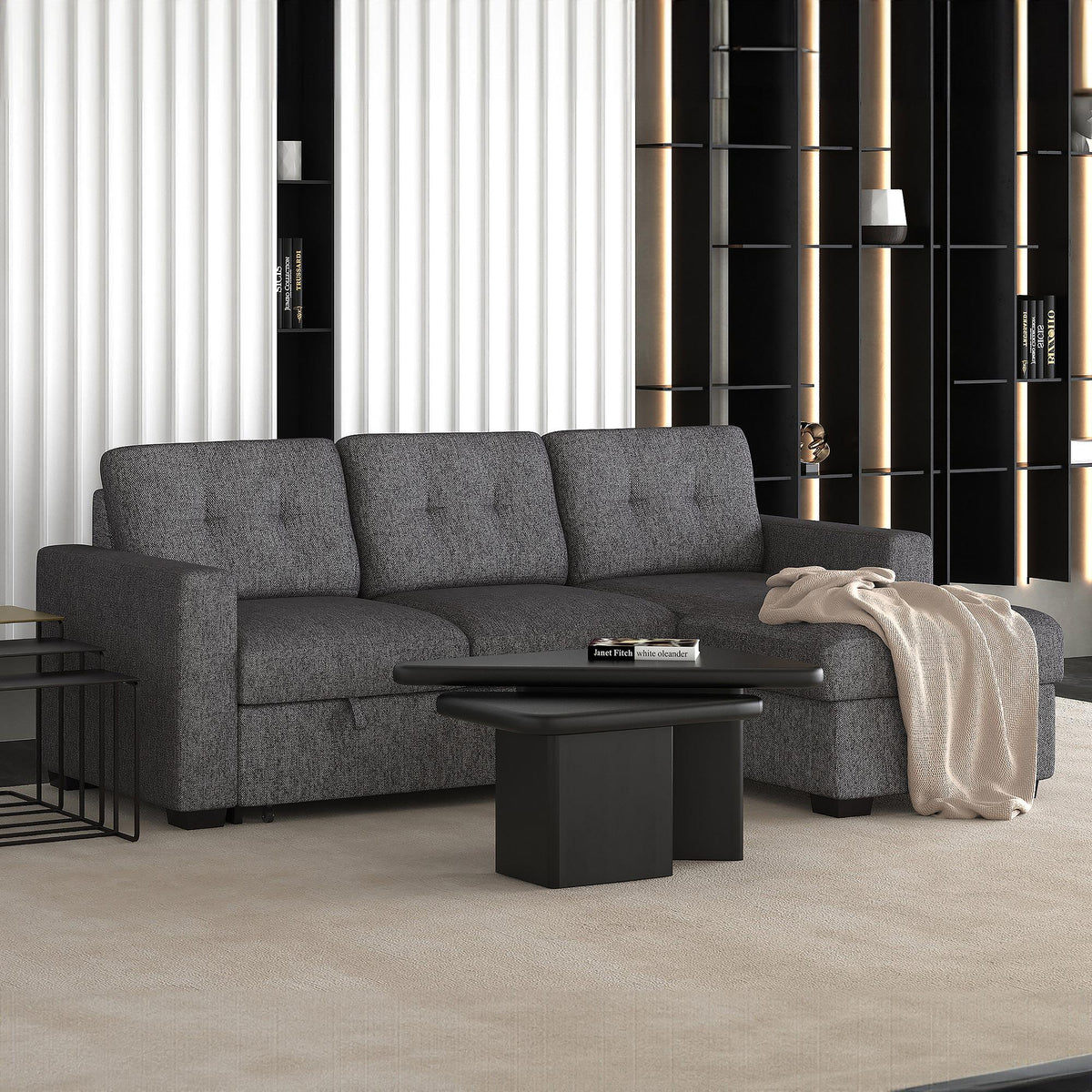 Worldwide Home Furnishings Tyson 700-519CH 93" Sectional Sofa w/Bed & Storage - Charcoal IMAGE 2