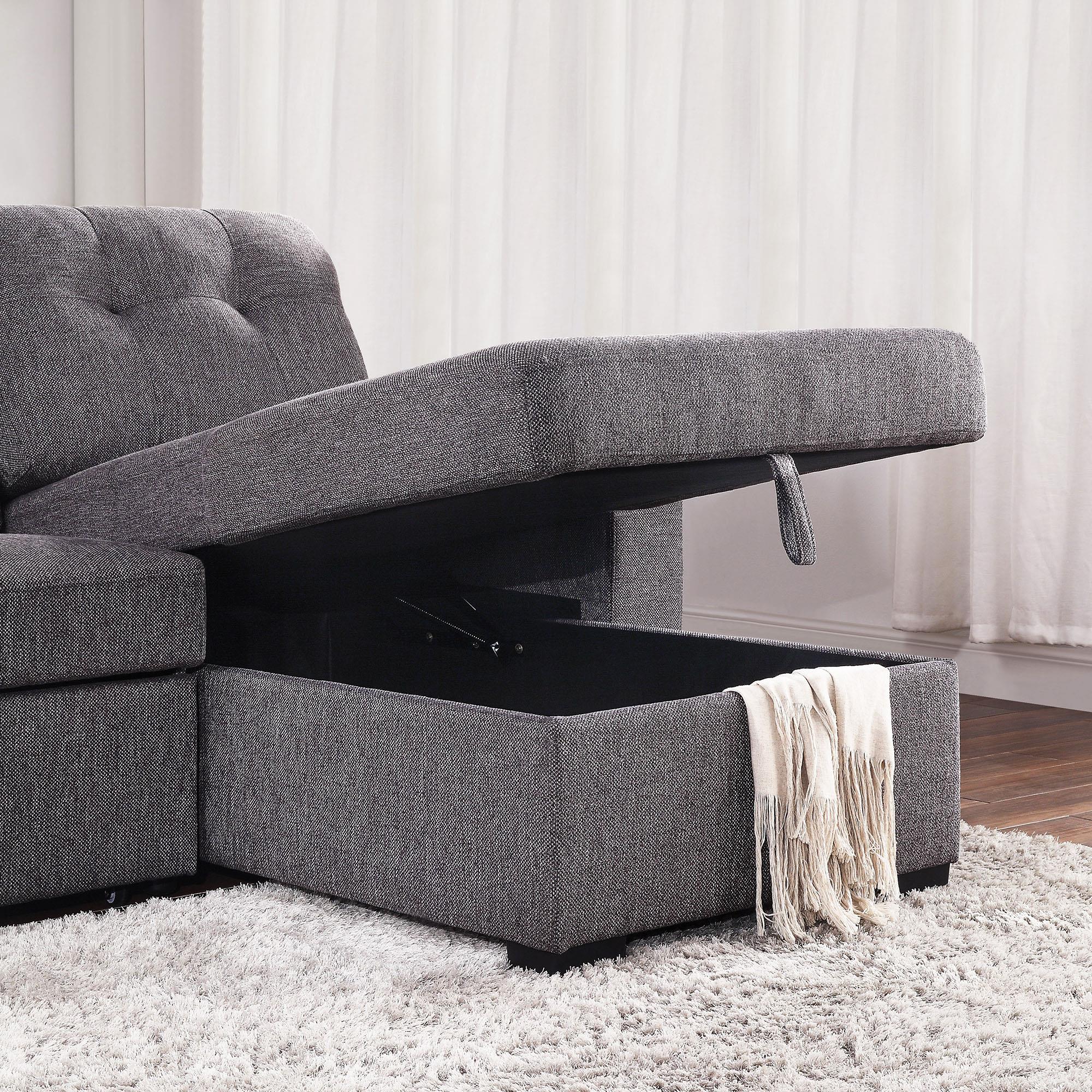 Worldwide Home Furnishings Tyson 700-519CH 93" Sectional Sofa w/Bed & Storage - Charcoal IMAGE 6