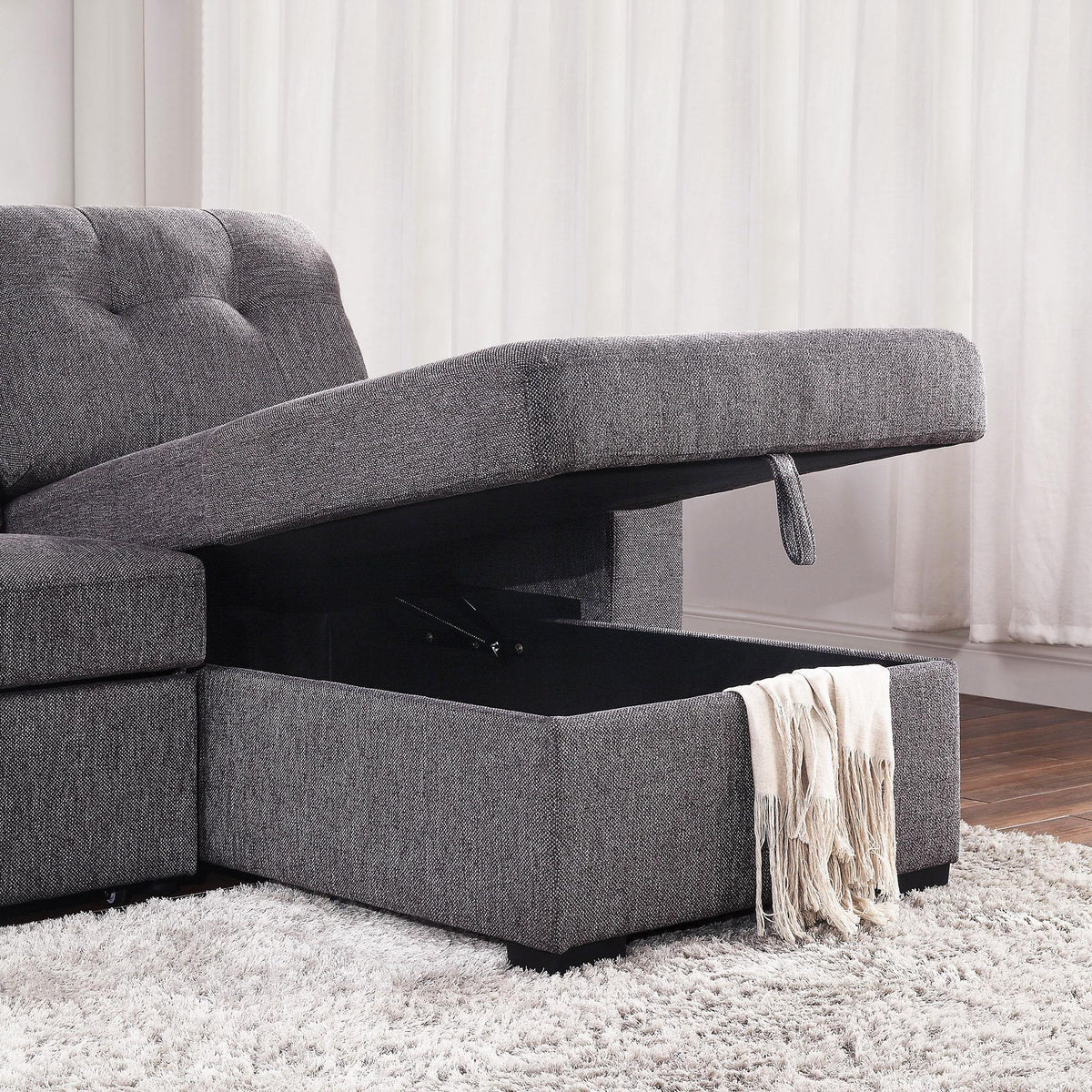 Worldwide Home Furnishings Tyson 700-519CH 93" Sectional Sofa w/Bed & Storage - Charcoal IMAGE 6