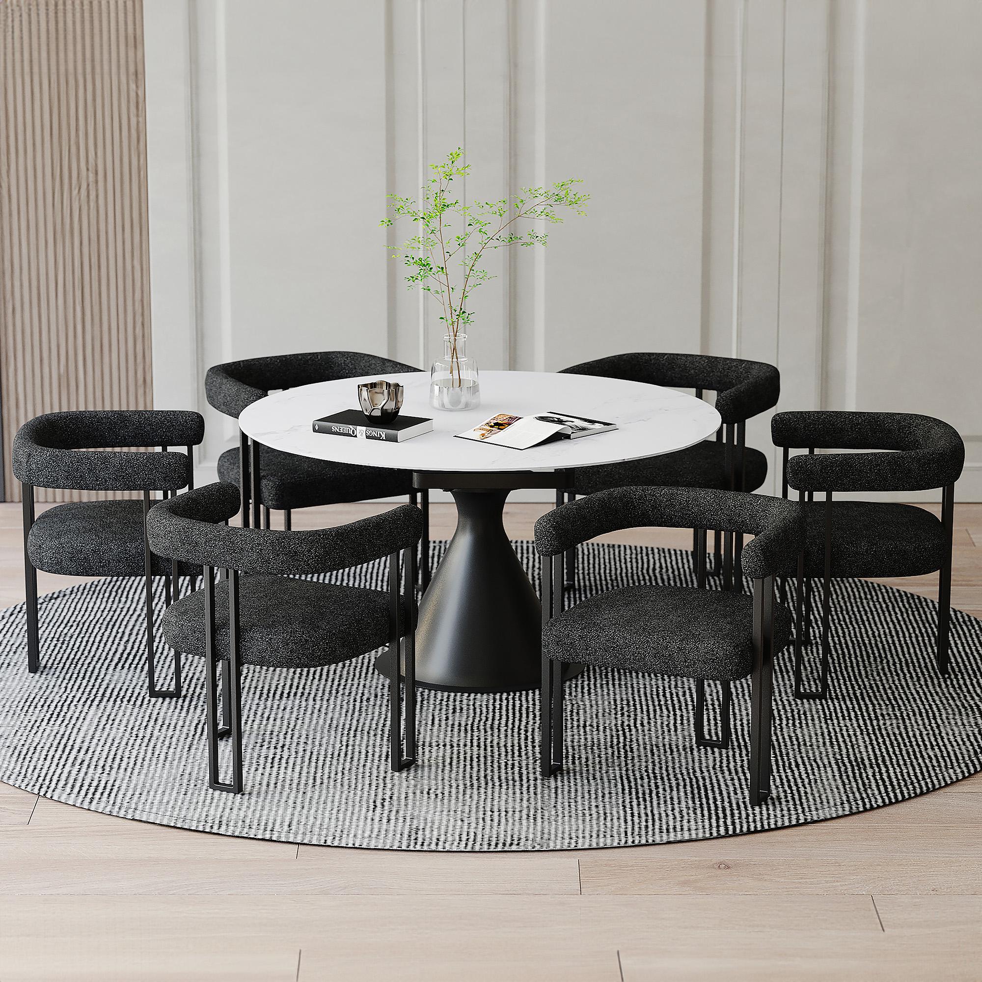 Worldwide Home Furnishings Calisto/Scarlet 207-110WT_108CH 7 pc Dining Set - White Table with Charcoal Chair IMAGE 1