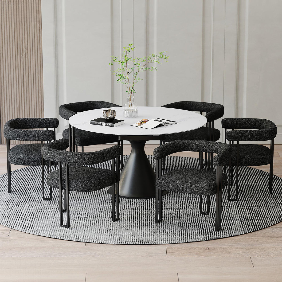Worldwide Home Furnishings Calisto/Scarlet 207-110WT_108CH 7 pc Dining Set - White Table with Charcoal Chair IMAGE 1