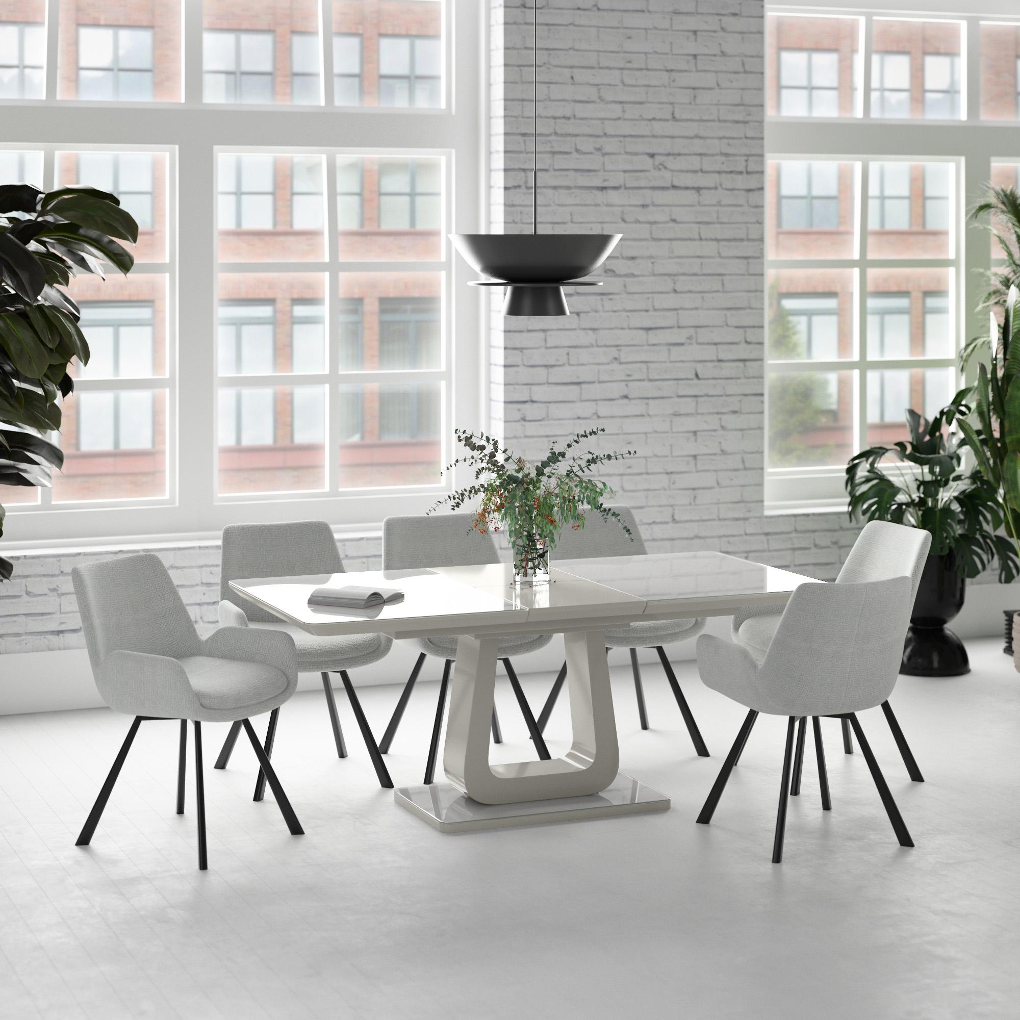 Worldwide Home Furnishings Corvus/Signy 207-159WGY_144LG 7 pc Dining Set - Warm Grey Table with Light Grey Chair IMAGE 1