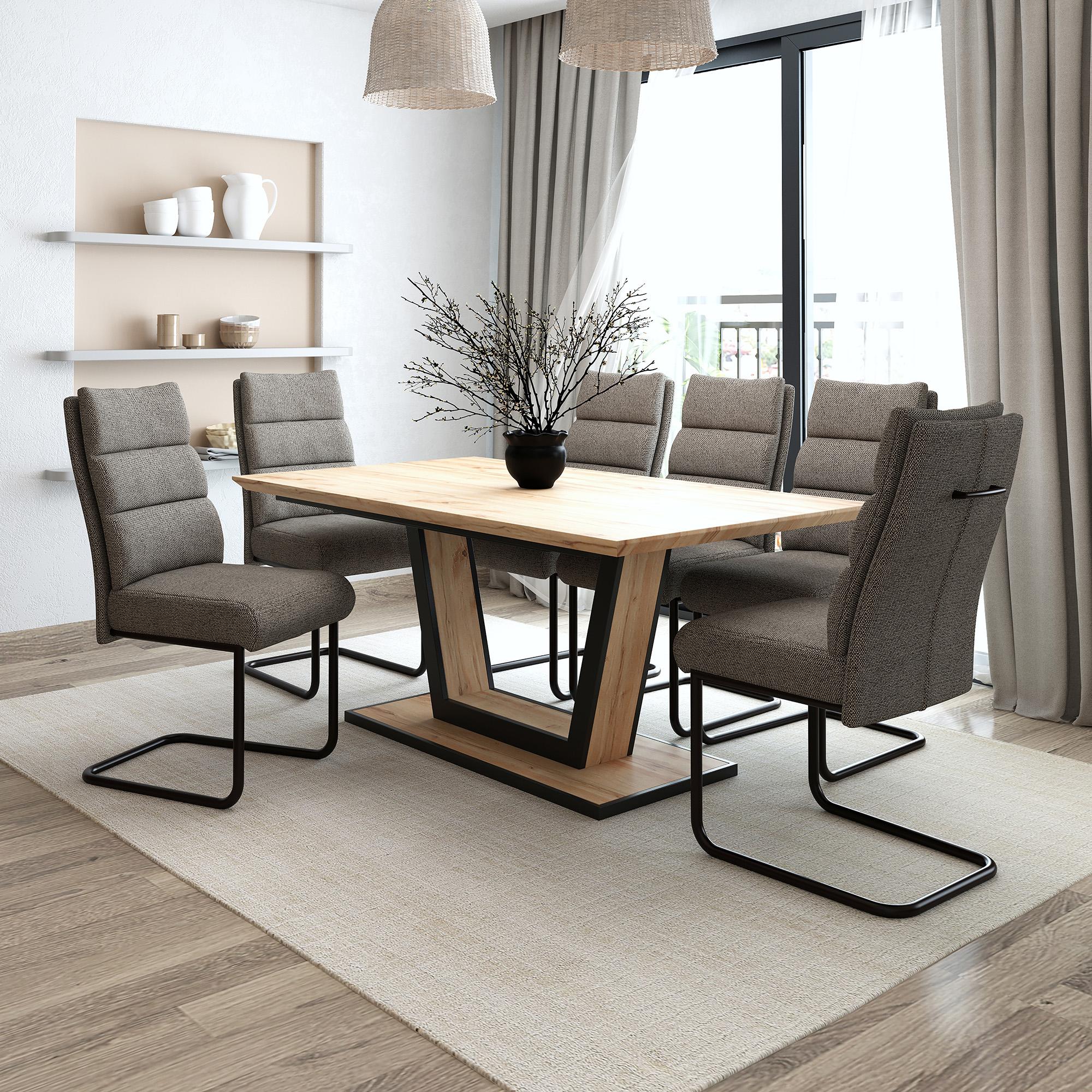Worldwide Home Furnishings Forna/Brodi 207-161NAT_138CH 7 pc Dining Set - Natural Table with Charcoal Chair IMAGE 1