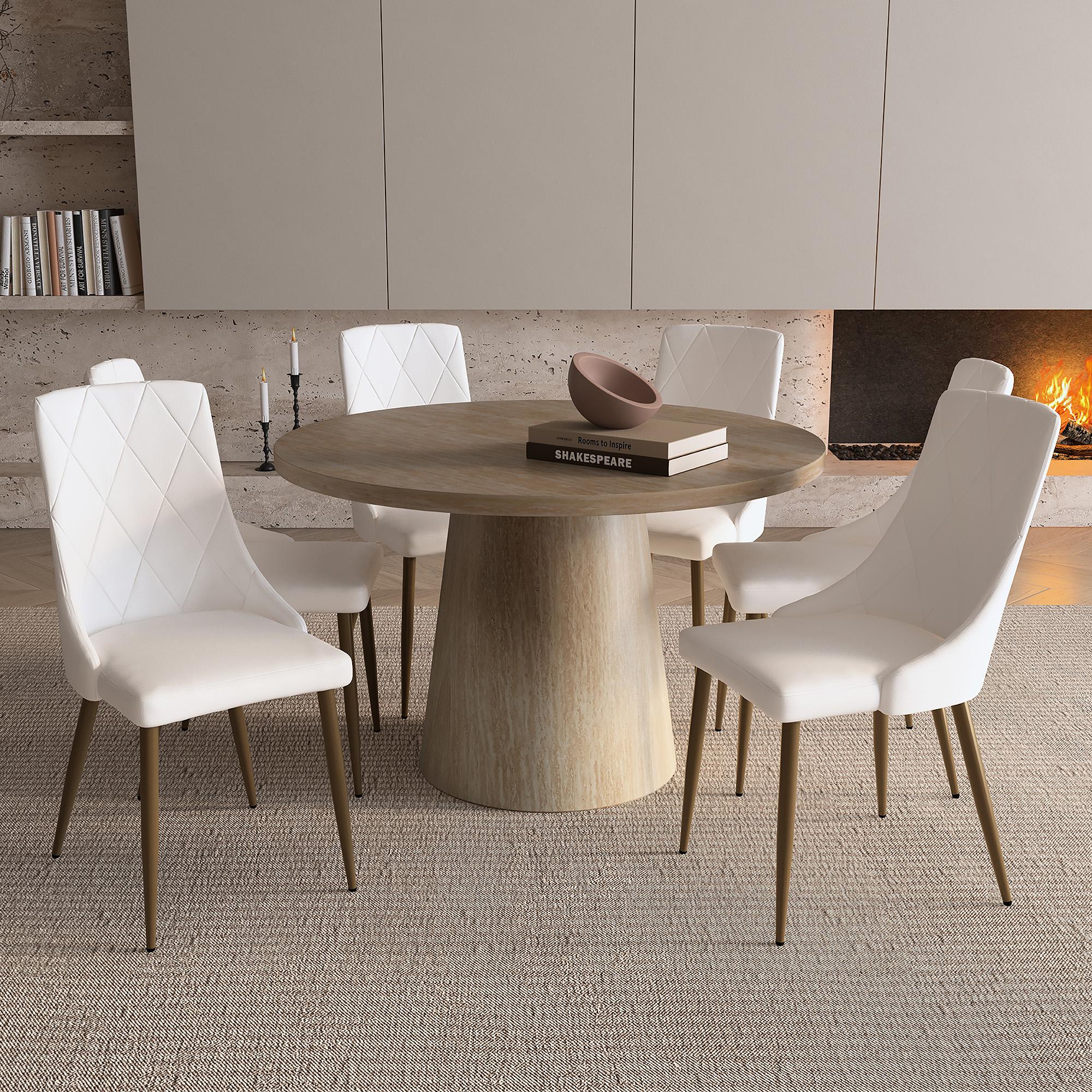 Worldwide Home Furnishings Godiva/Antoine 207-142IV_573WT 7 pc Dining Set - Ivory with White Chair IMAGE 1