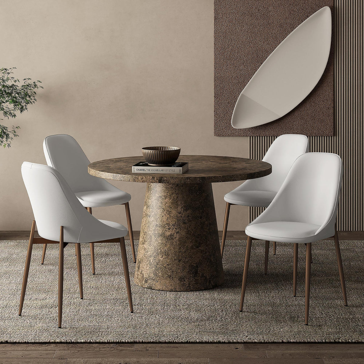 Worldwide Home Furnishings Godiva/Cleo 207-142GY_636WT 5 pc Dining Set - Grey with White Chair IMAGE 1