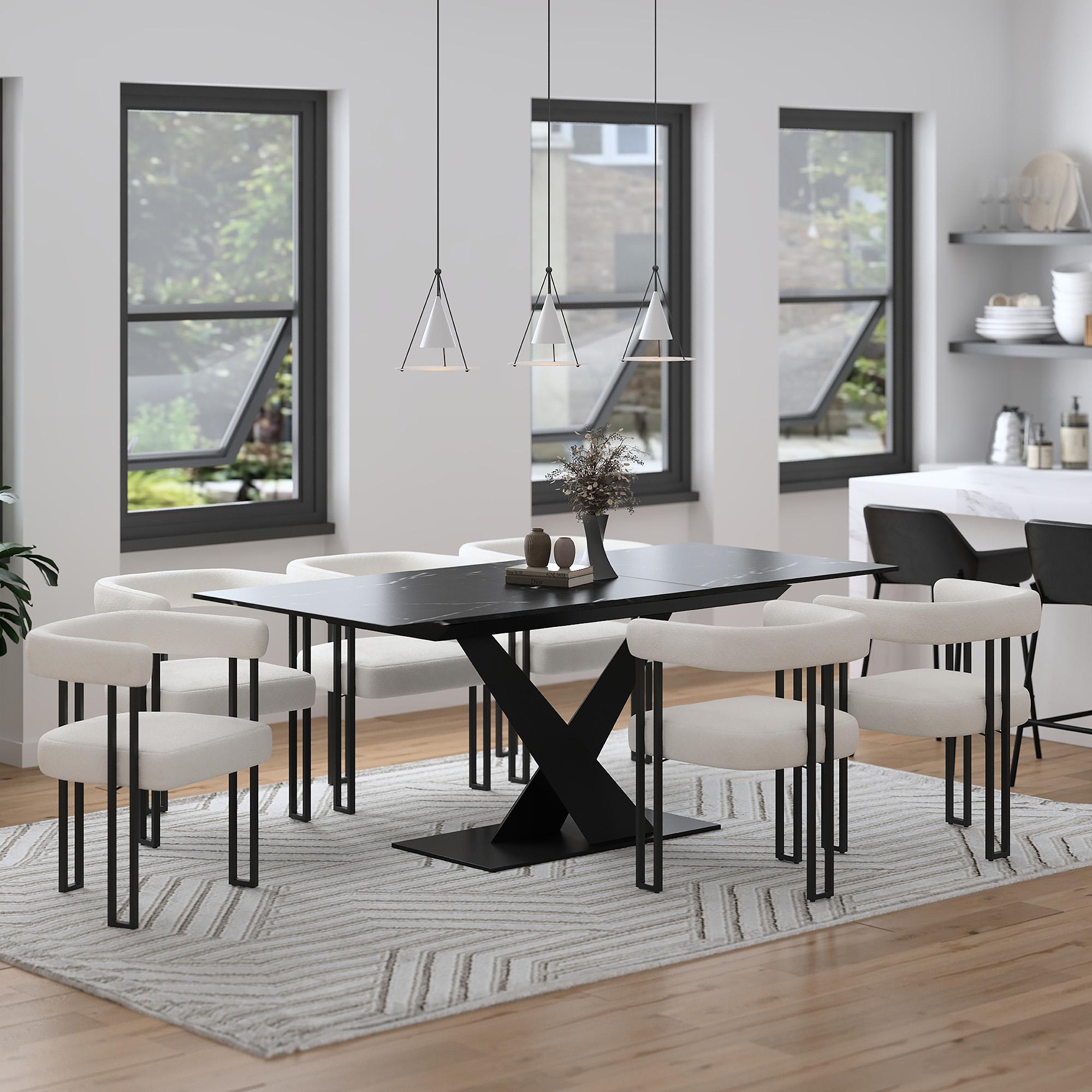 Worldwide Home Furnishings Julius/Scarlet 207-111BK_108IV 7 pc Dining Set - Black Table with Ivory Chair IMAGE 1