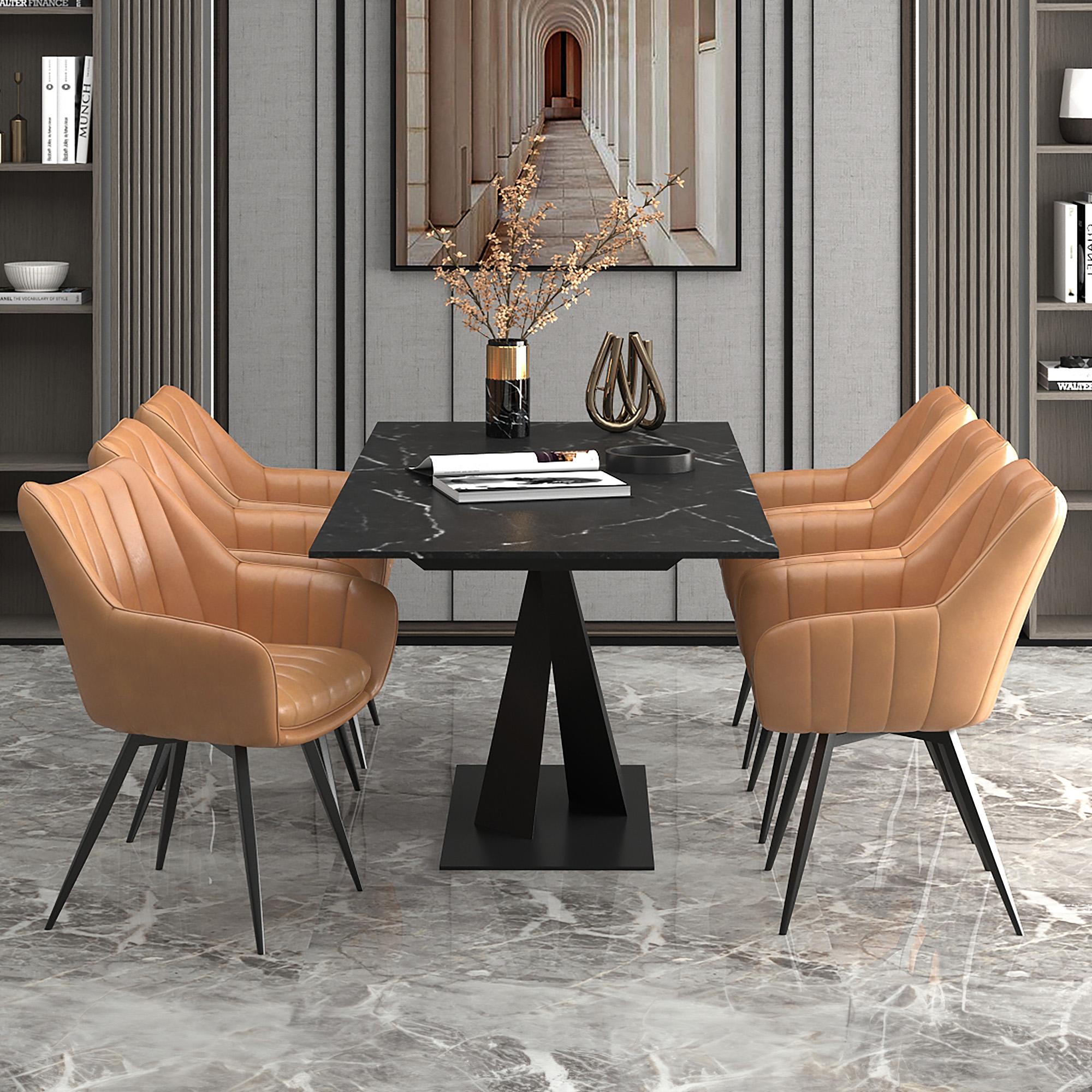 Worldwide Home Furnishings Julius/Talon 207-111BK_139CAM 7 pc Dining Set - Black Table with Camel Chair IMAGE 1