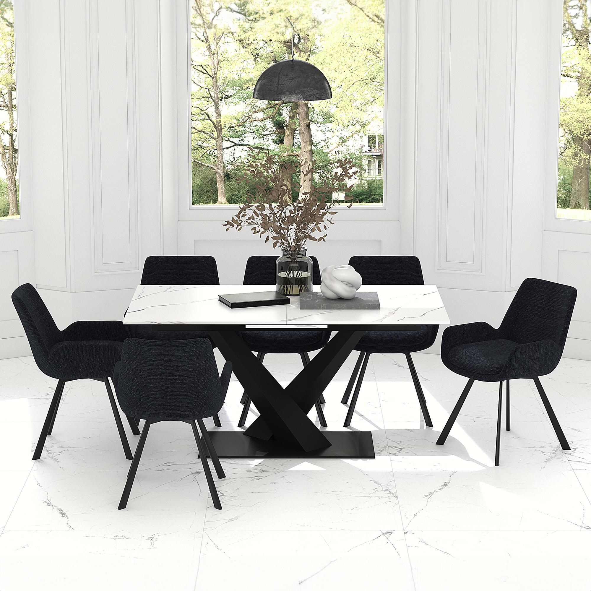 Worldwide Home Furnishings Julius/Signy 207-111WT_144BK 7 pc Dining Set - White Table with Black Chair IMAGE 1