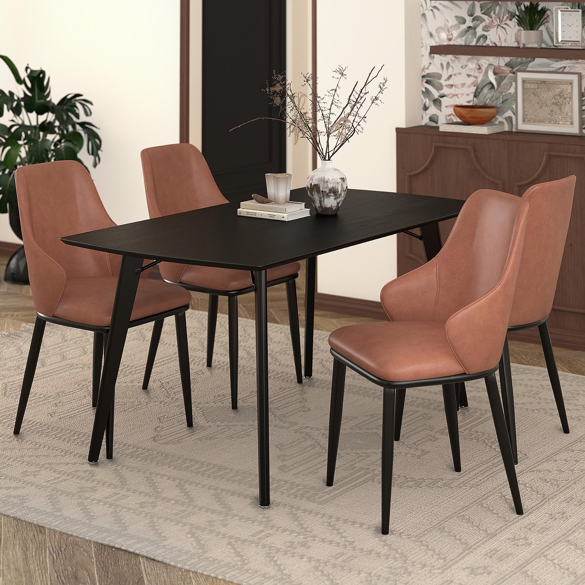 Worldwide Home Furnishings Leon/Kash 207-893BLK_084SD 5 pc Dining Set - Black Table with Saddle Chair IMAGE 1