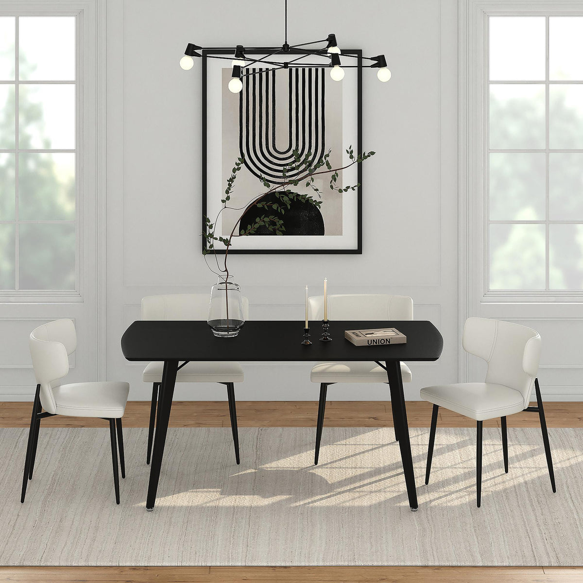 Worldwide Home Furnishings Leon/Olis 207-893BLK_085PUBG 5 pc Dining Set - Black Table with Beige Chair IMAGE 1