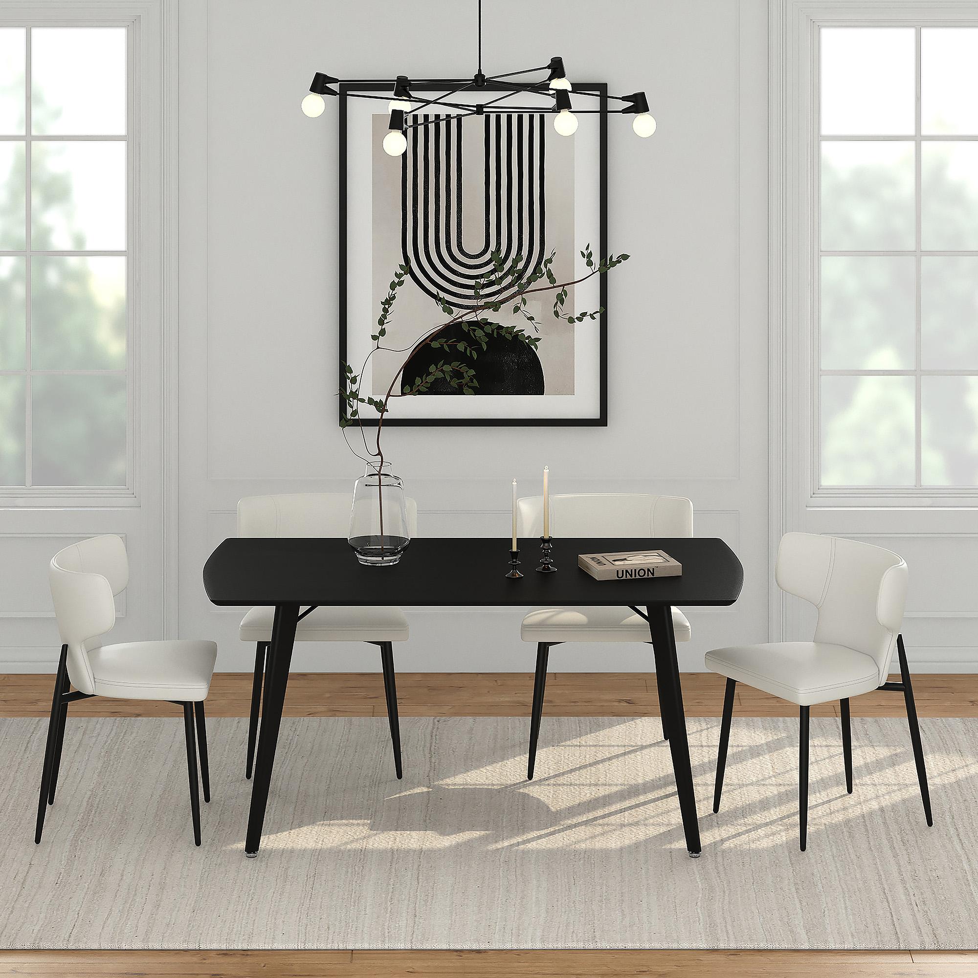Worldwide Home Furnishings Leon/Olis 207-893BLK_085PUBG 5 pc Dining Set - Black Table with Beige Chair IMAGE 1