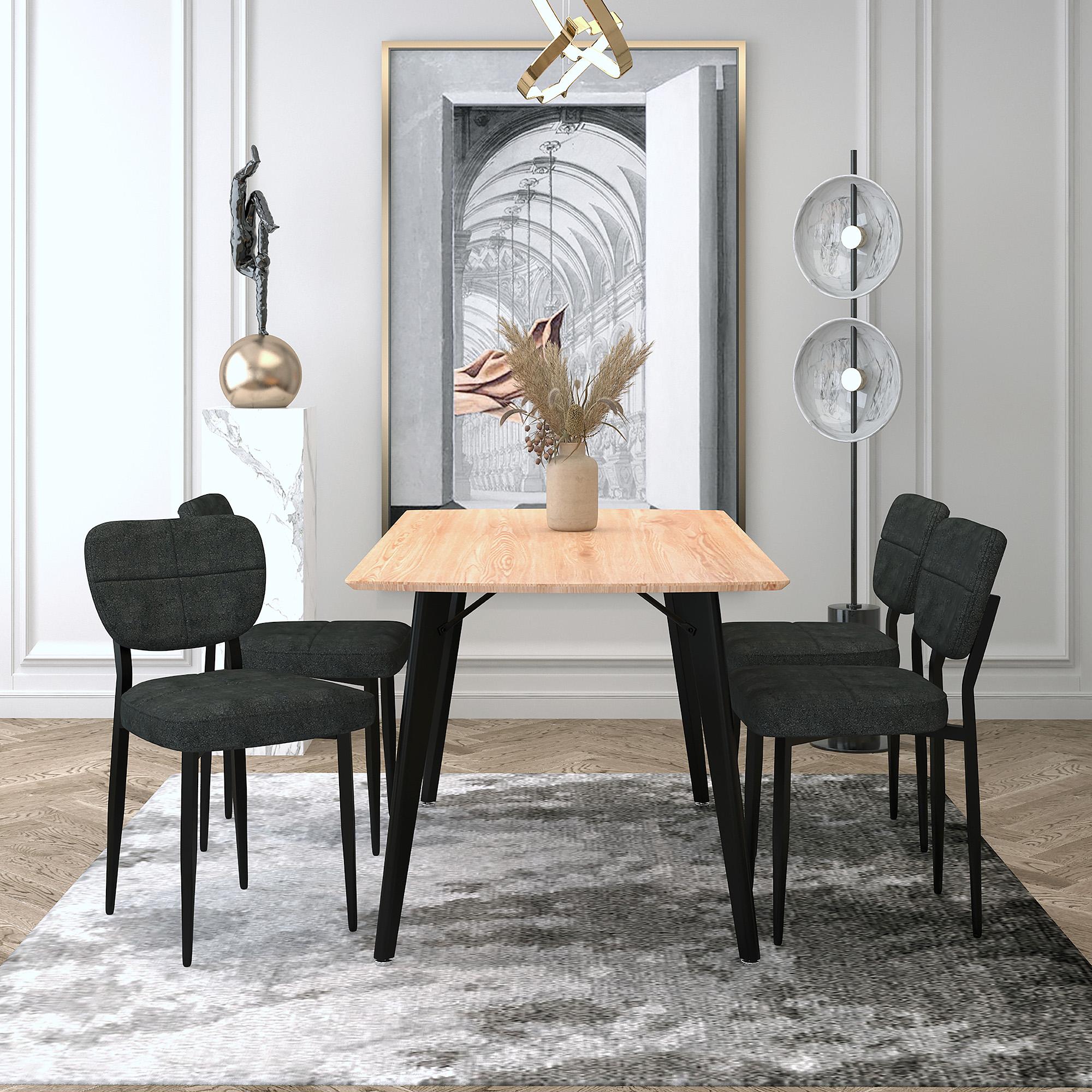 Worldwide Home Furnishings Leon/Zeke 207-893NAT_090CH 5 pc Dining Set - Natural Table with Charcoal Chair IMAGE 1