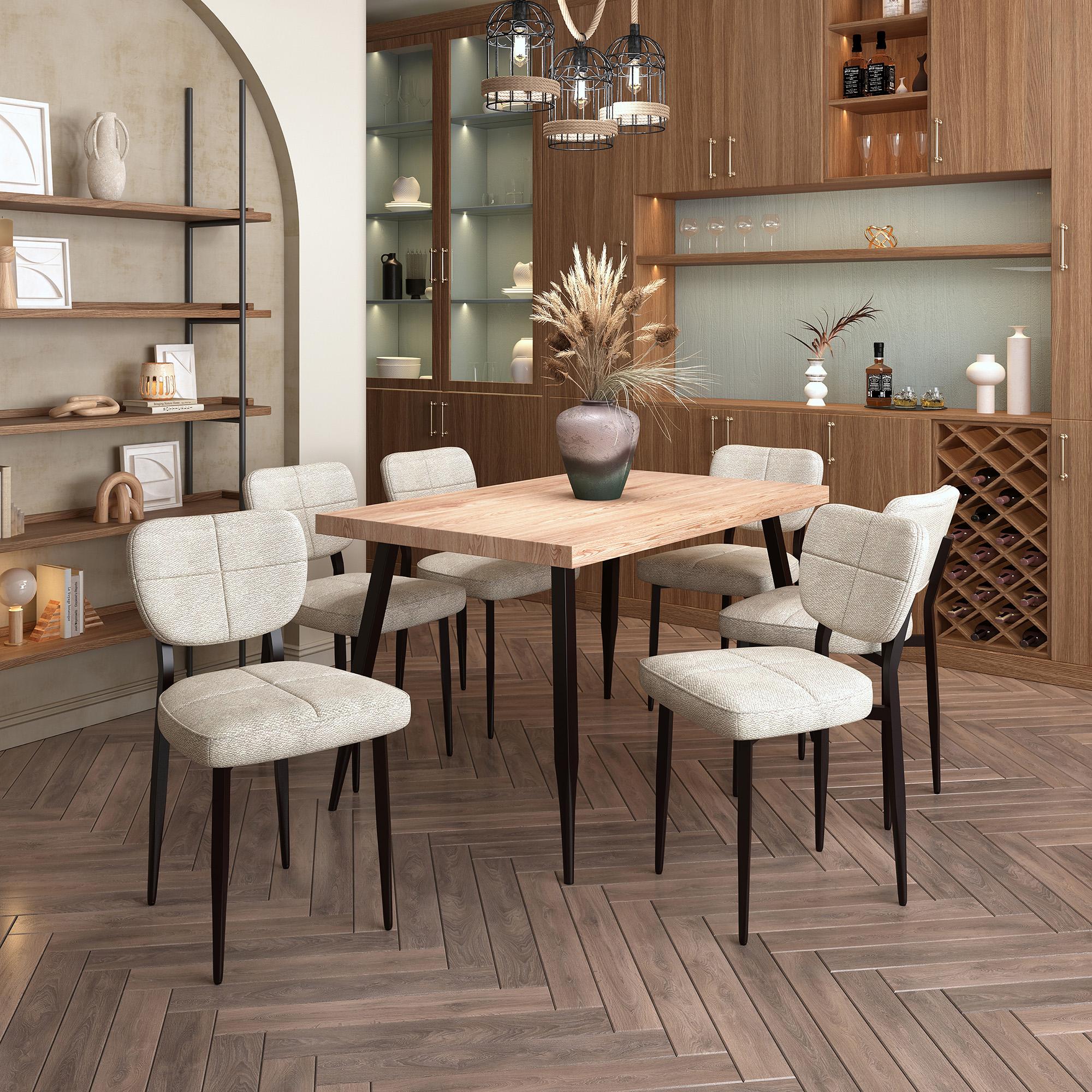 Worldwide Home Furnishings Vesta/Zeke 207-287NAT_090BG 7 pc Dining Set - Natural Table with Beige Chair IMAGE 1