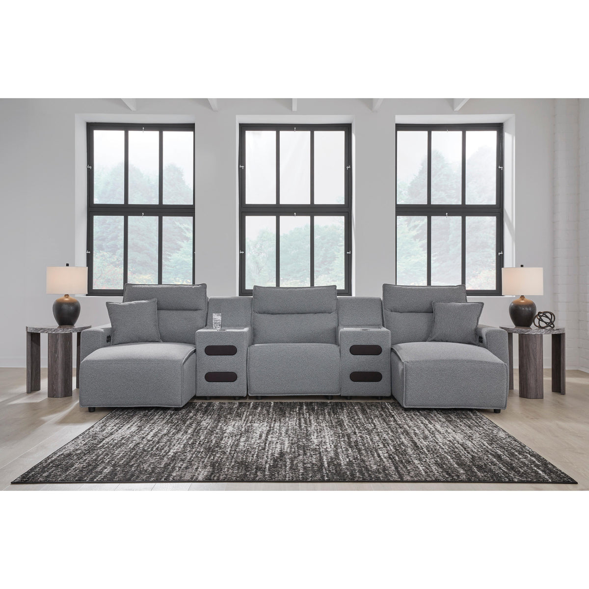Signature Design by Ashley Modmax 65906S40 5 pc Reclining Sectional with Double Chaise and Audio Consoles IMAGE 1