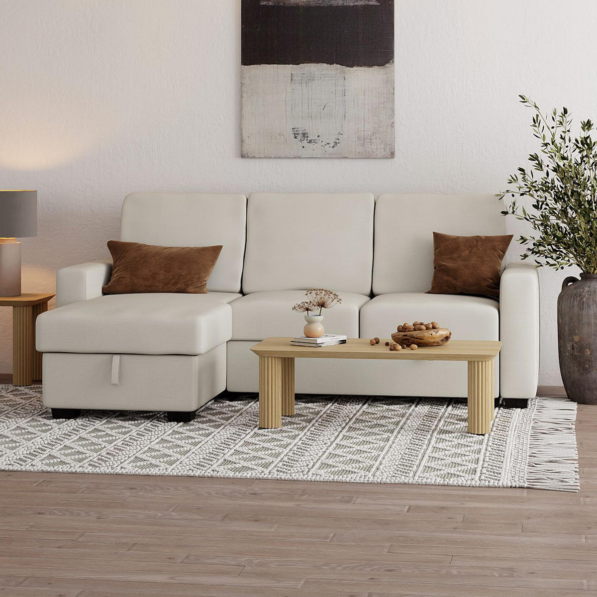 Worldwide Home Furnishings Alfonso 700-958BG 93.25" Sofa w/Bed & Storage - Beige Performance Fabric IMAGE 2