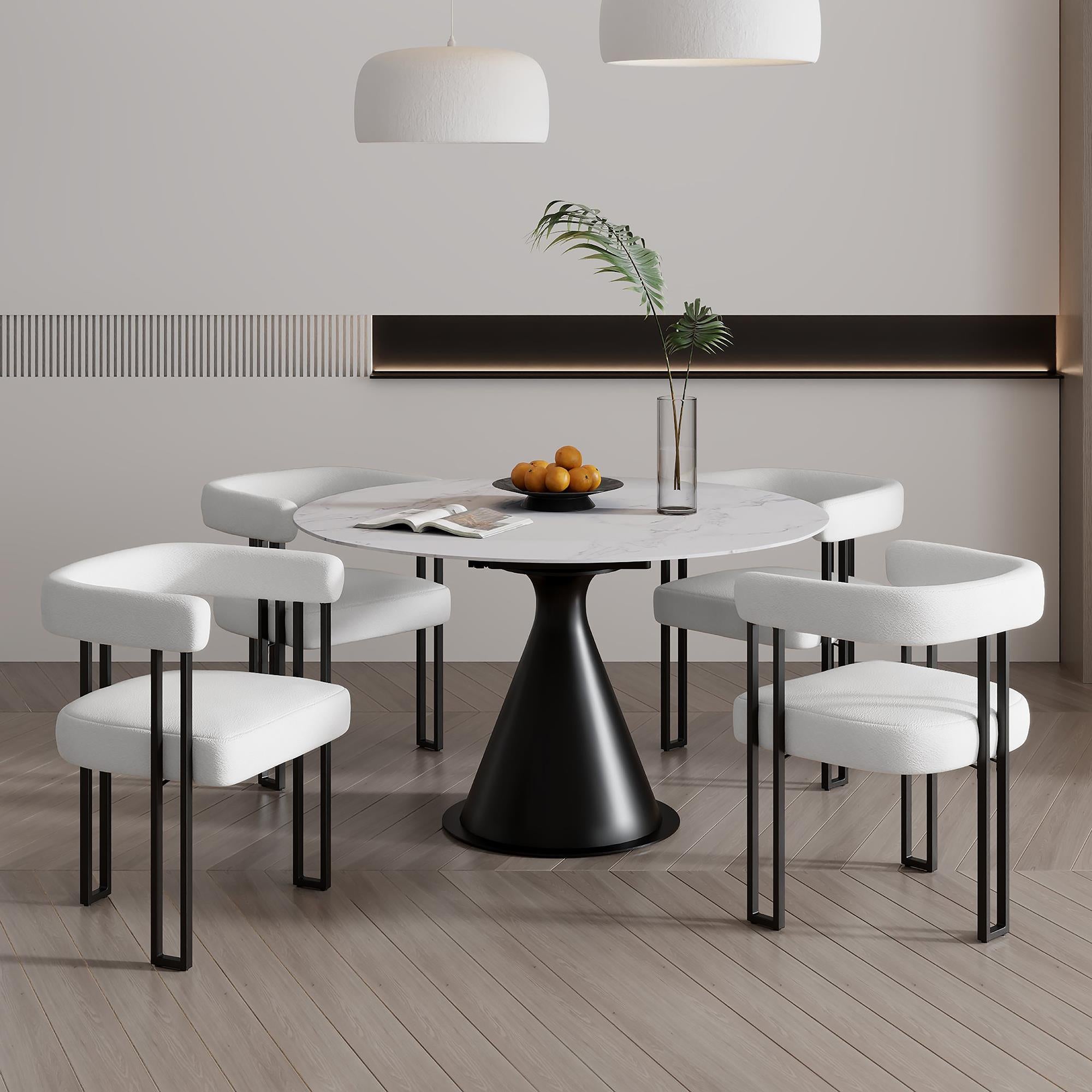 Worldwide Home Furnishings Calisto/Scarlet 207-110WT_108IV 5 pc Dining Set - White Table with Ivory Chair IMAGE 1