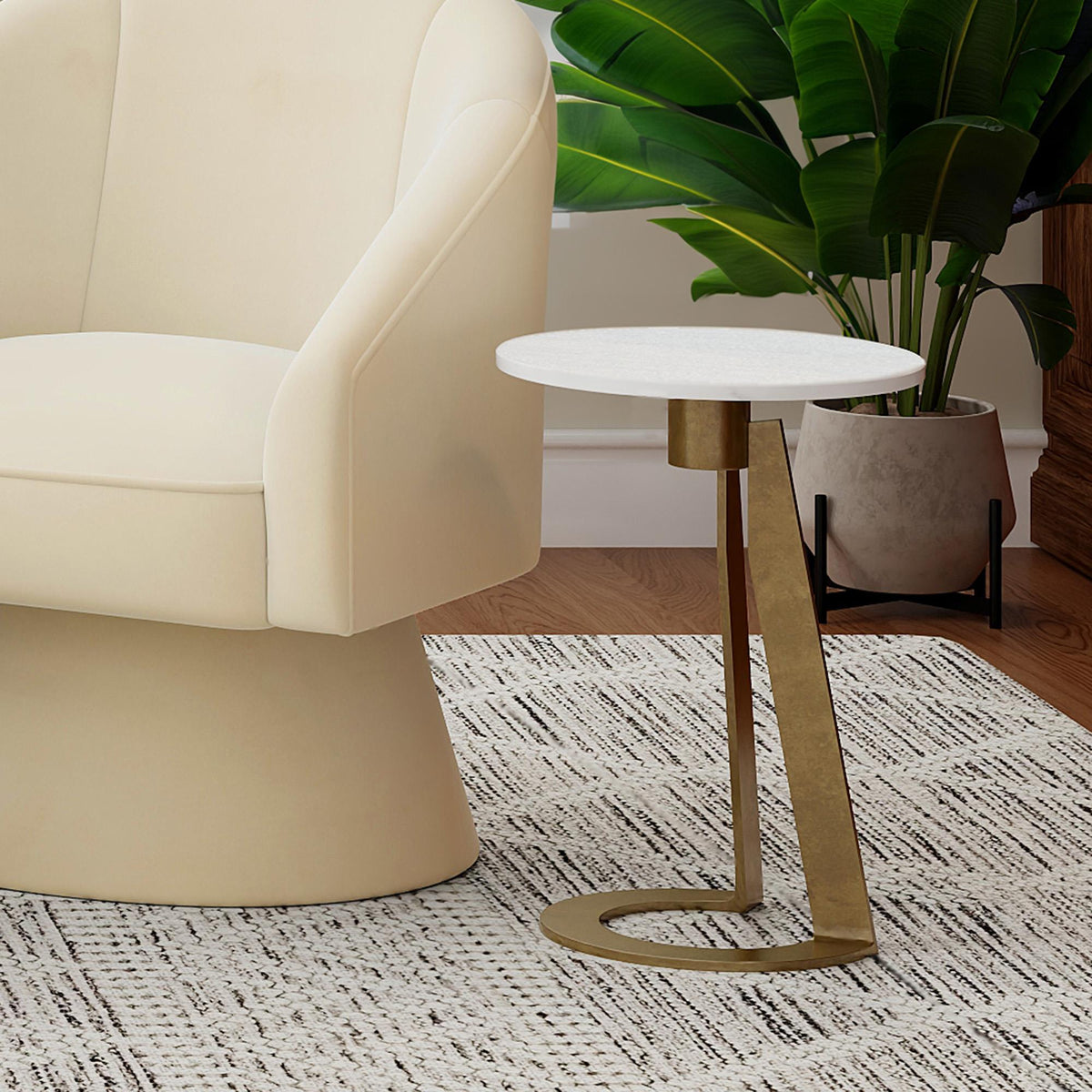 !nspire Devas 501-112WT Accent Table - White Marble and Brass IMAGE 2