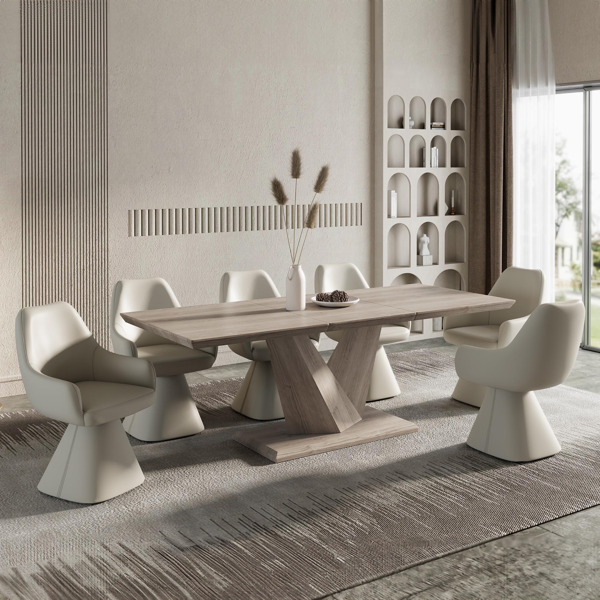 Worldwide Home Furnishings Eclipse/Caprese 207-860OK_269BEG 7 pc Dining Set - Washed Oak Table with Beige Chair IMAGE 1