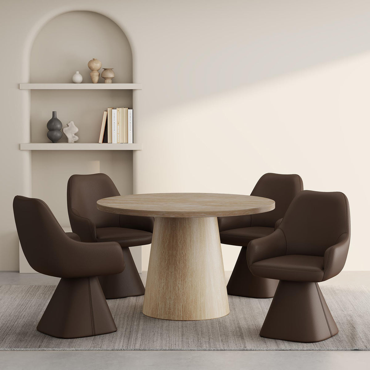 Worldwide Home Furnishings Godiva/Caprese 207-142IV_269BWN 5 pc Dining Set - Ivory Table with Brown Chair IMAGE 1