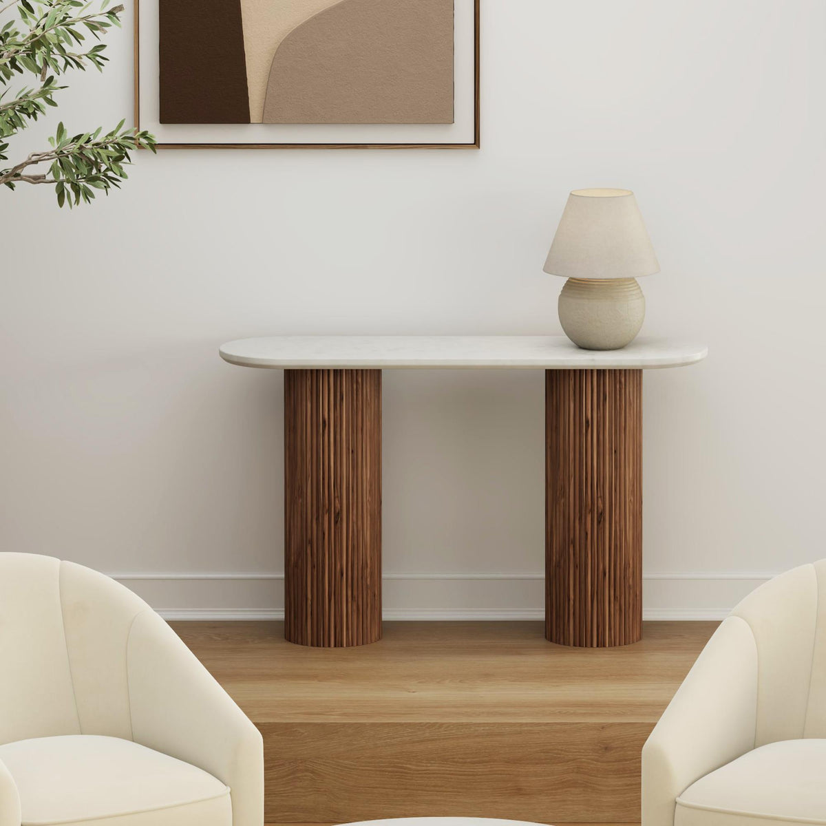 !nspire Jilsa 502-551WAL Console Table - Walnut & White IMAGE 2