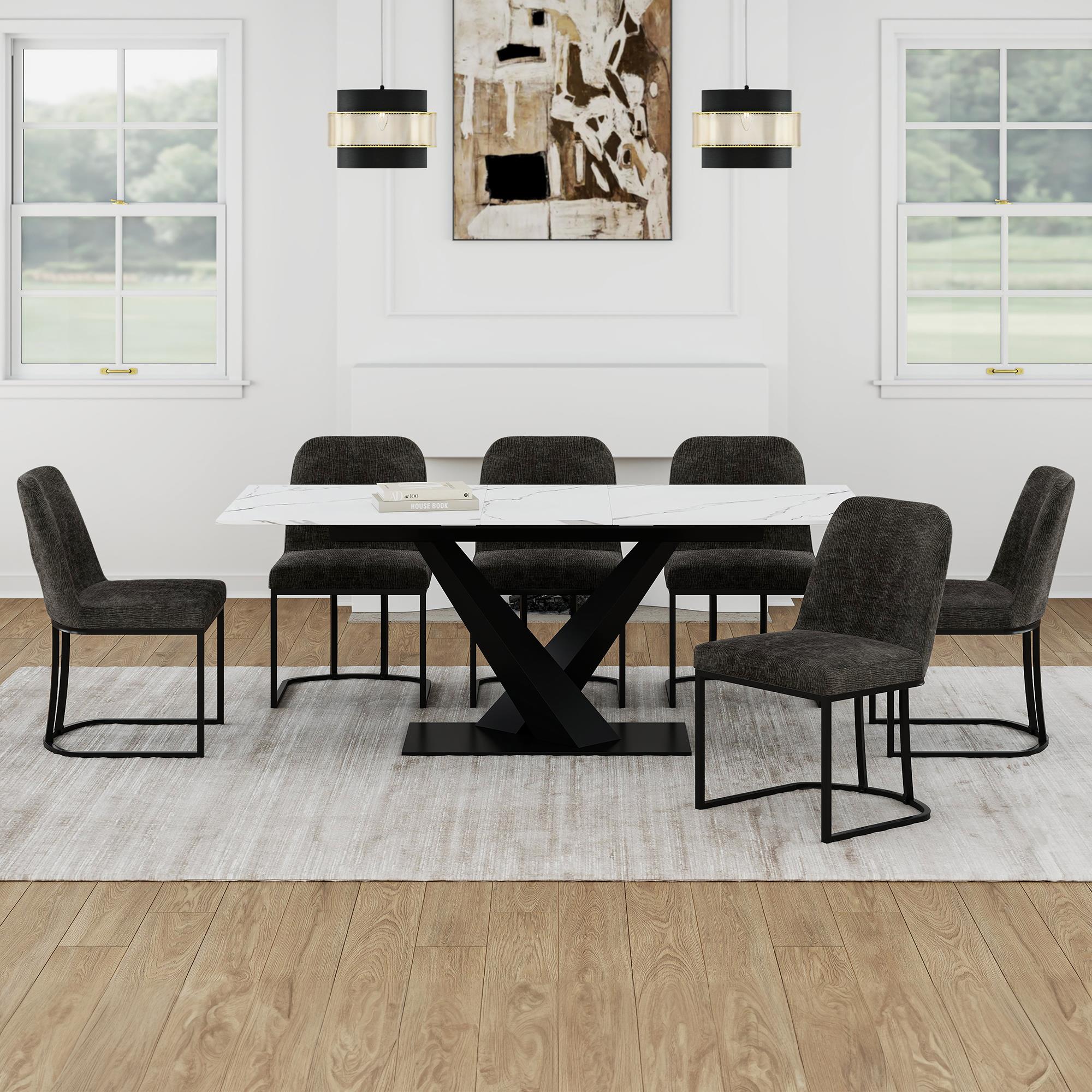 !nspire Julius/Dario 207-111WT_271CH 7 pc Dining Set - White Table with Charcoal Chair IMAGE 1