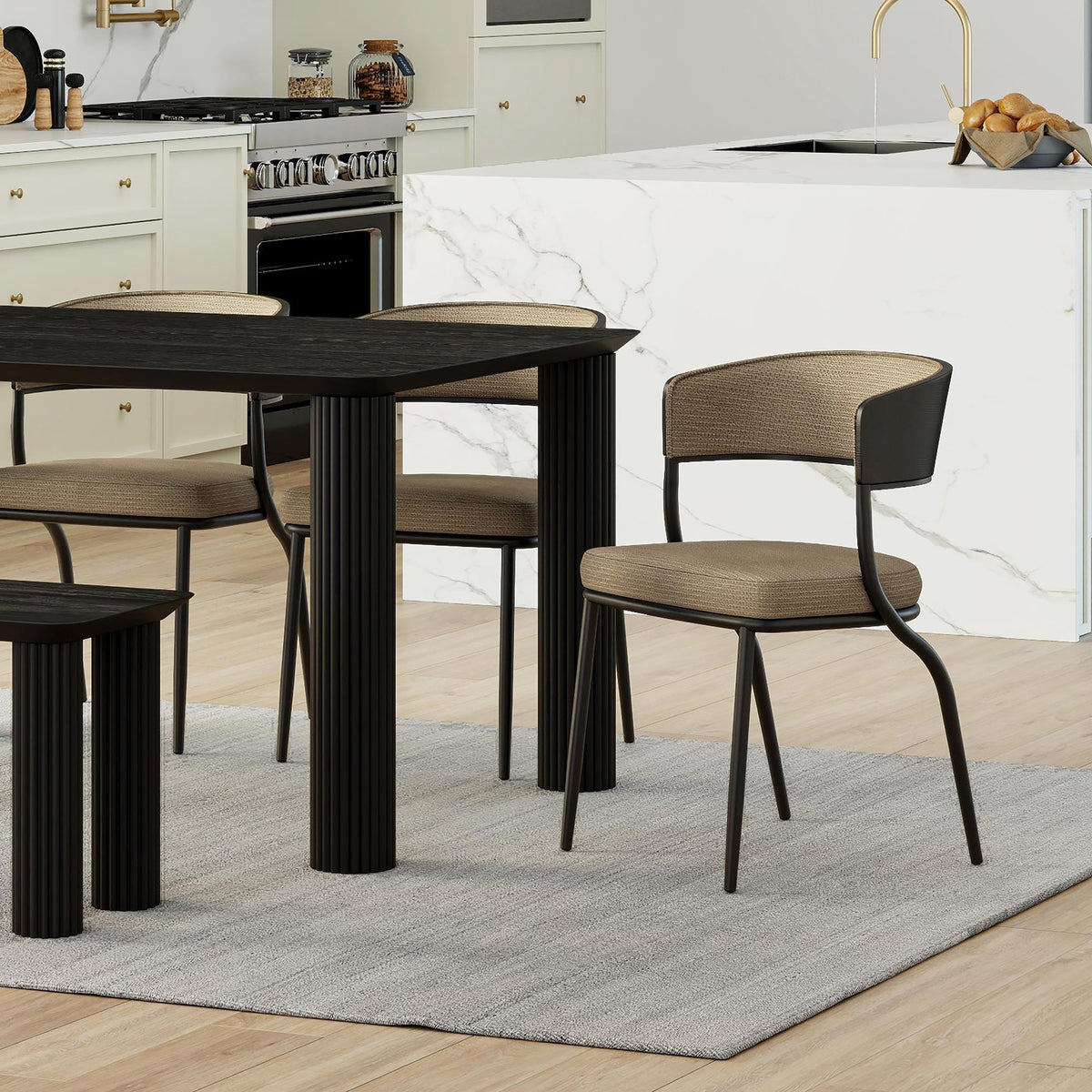 !nspire Kazan 202-904DKB Dining Chair - Dark Beige Performance Fabric & Black Metal IMAGE 2