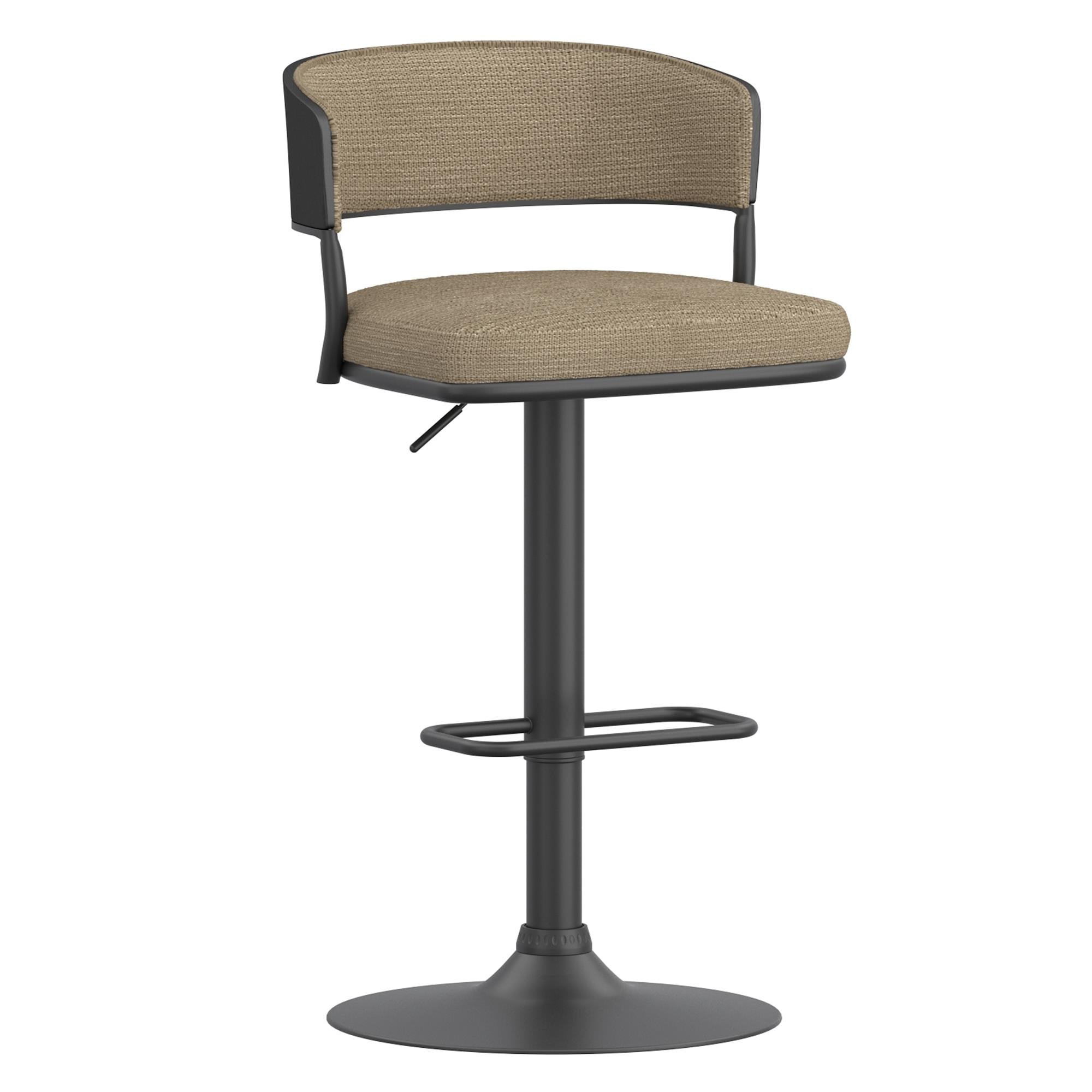 !nspire Kazan 203-904DKB Adjustable Air-Lift Stool - Dark Beige Performance Fabric & Black Metal IMAGE 1