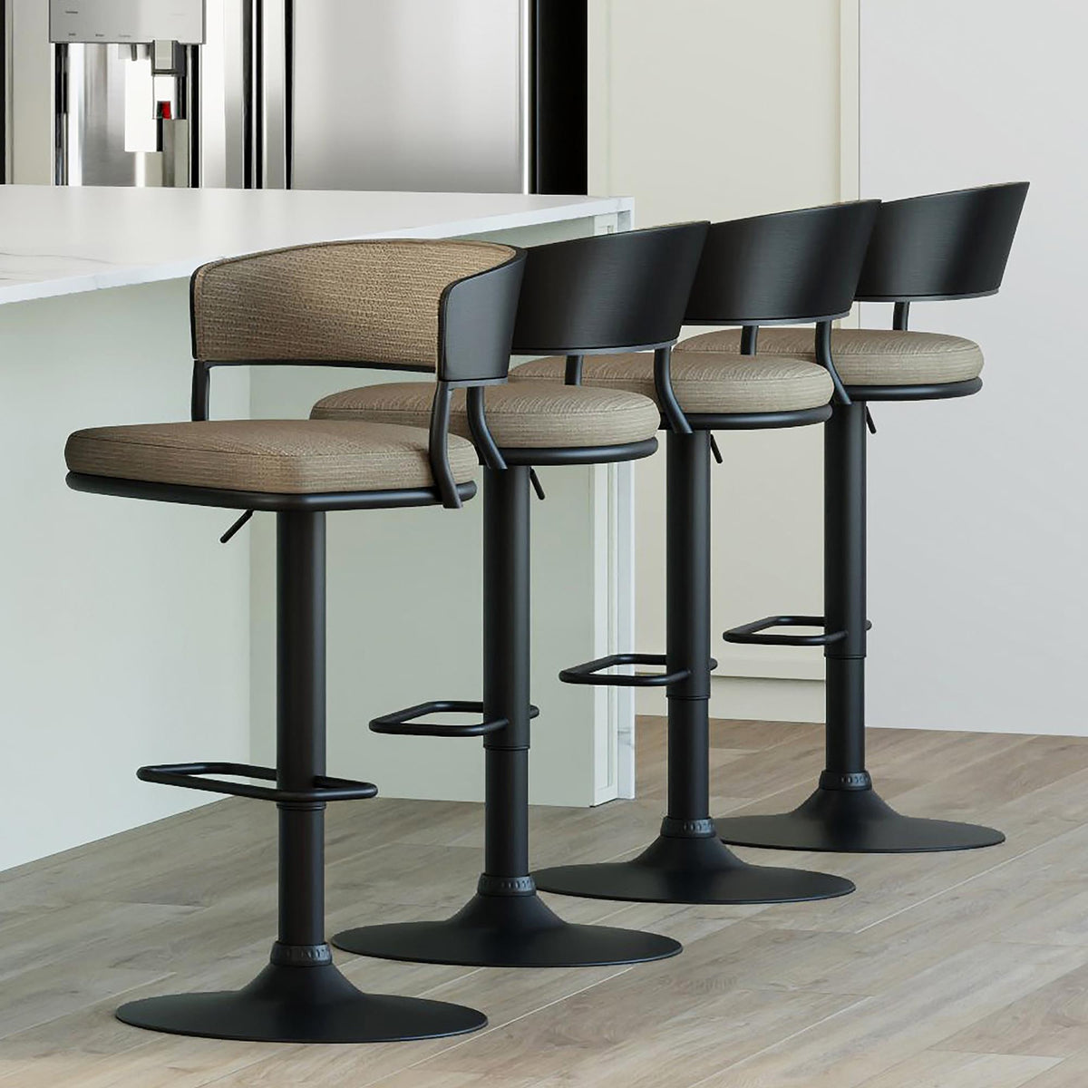 !nspire Kazan 203-904DKB Adjustable Air-Lift Stool - Dark Beige Performance Fabric & Black Metal IMAGE 2