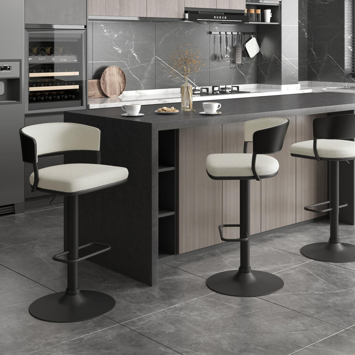 !nspire Kazan 203-904IV Adjustable Air-Lift Stool - Ivory Performance Fabric & Black Metal IMAGE 2