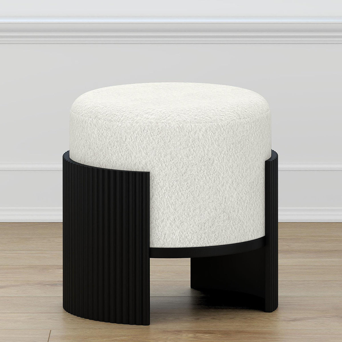 !nspire Kiraz 402-839IV_BK Round Ottoman - Ivory & Black IMAGE 2