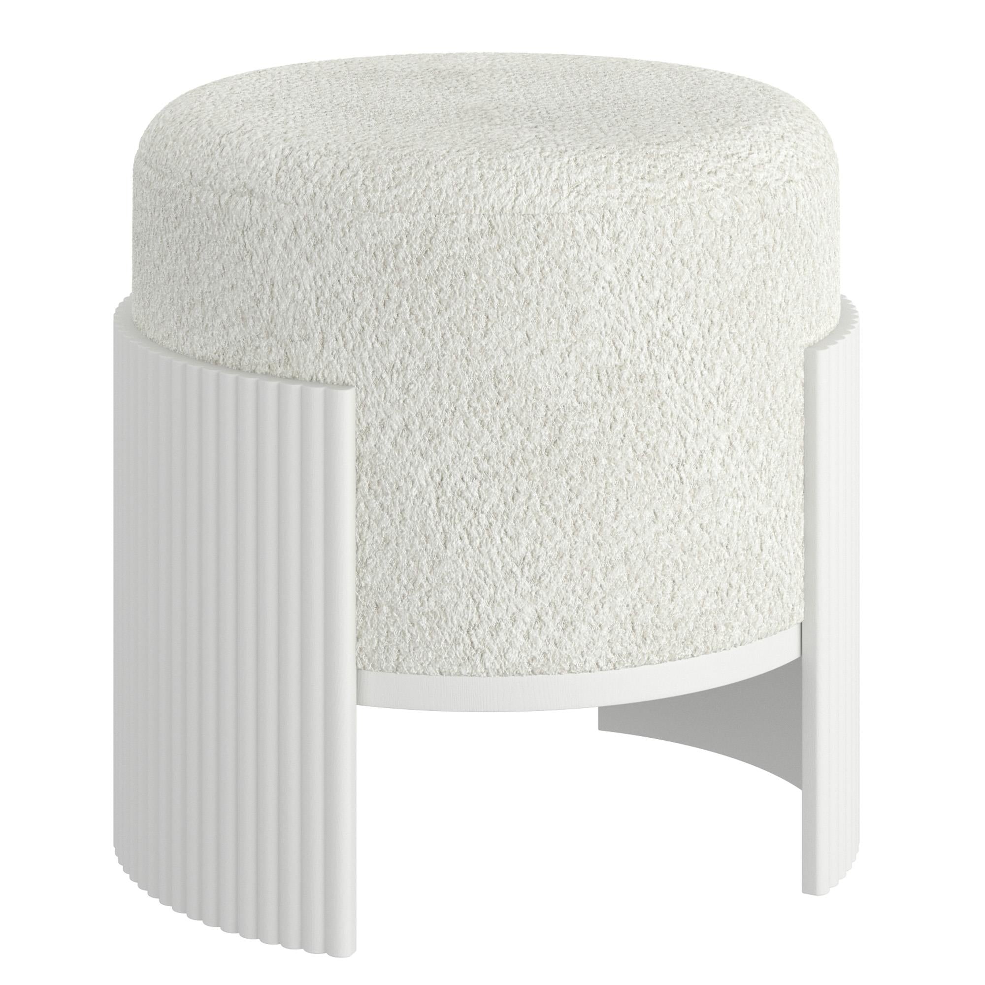 !nspire Kiraz 402-839IV_WT Round Ottoman - Ivory & White IMAGE 1