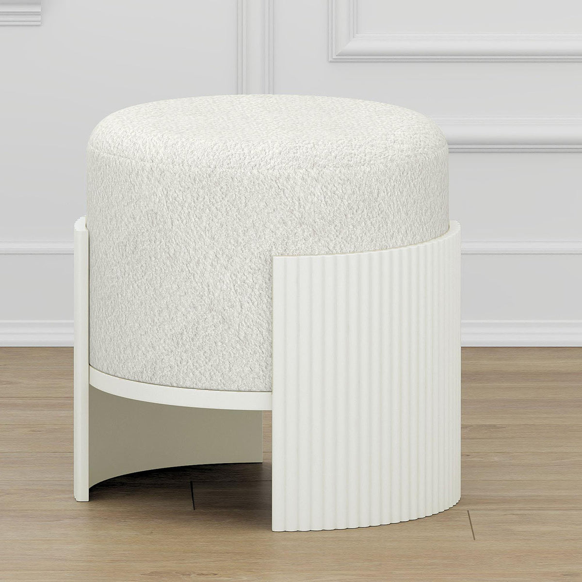 !nspire Kiraz 402-839IV_WT Round Ottoman - Ivory & White IMAGE 2